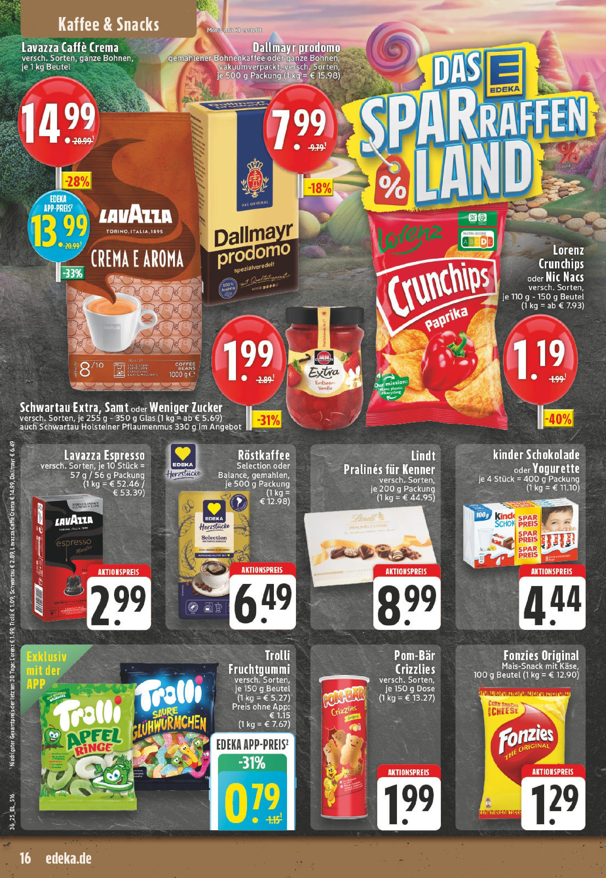 Edeka prospekt Köln-Worringen	 (ab 01.09.2025) » Angebote Online | Seite: 16 | Produkte: Lavazza, Zucker, Lorenz crunchips, Dallmayr prodomo