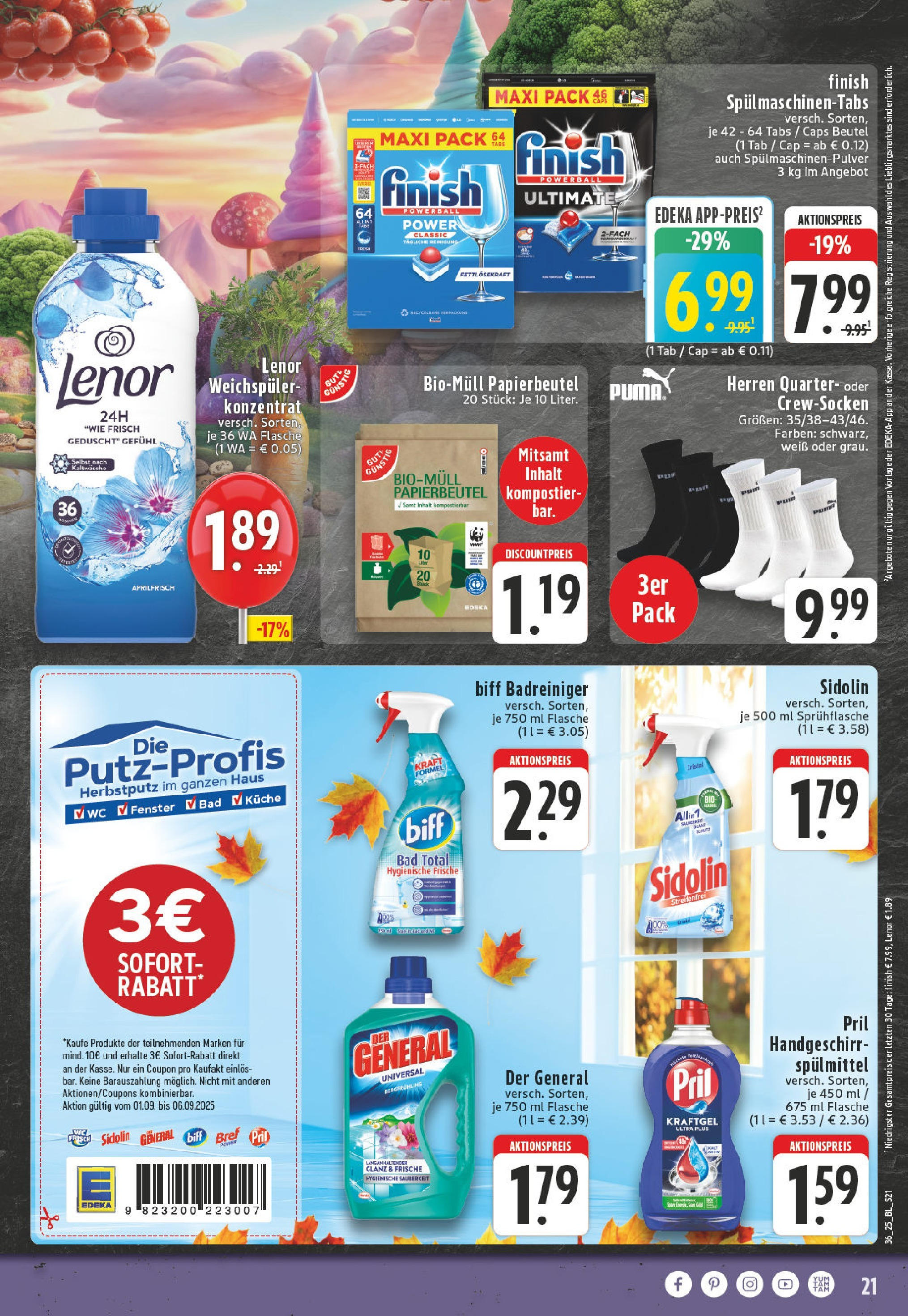 Edeka prospekt Köln-Worringen	 (ab 01.09.2025) » Angebote Online | Seite: 21 | Produkte: Bad, Weichspüler, Spülmaschinentabs, Pril