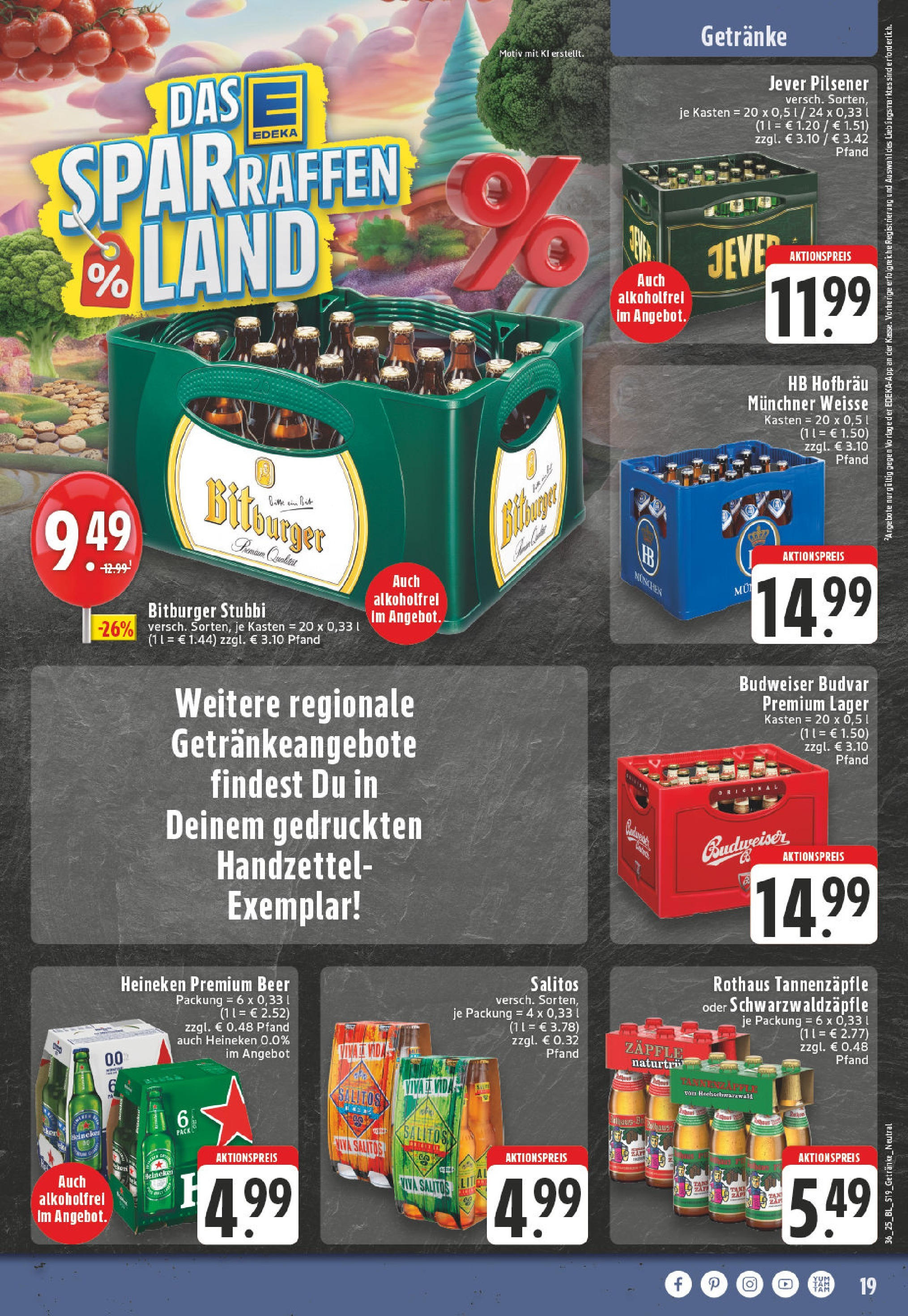 Edeka prospekt Winterberg-Zueschen	 (ab 01.09.2025) » Angebote Online | Seite: 19 | Produkte: Bitburger, Heineken, Jever, Budweiser