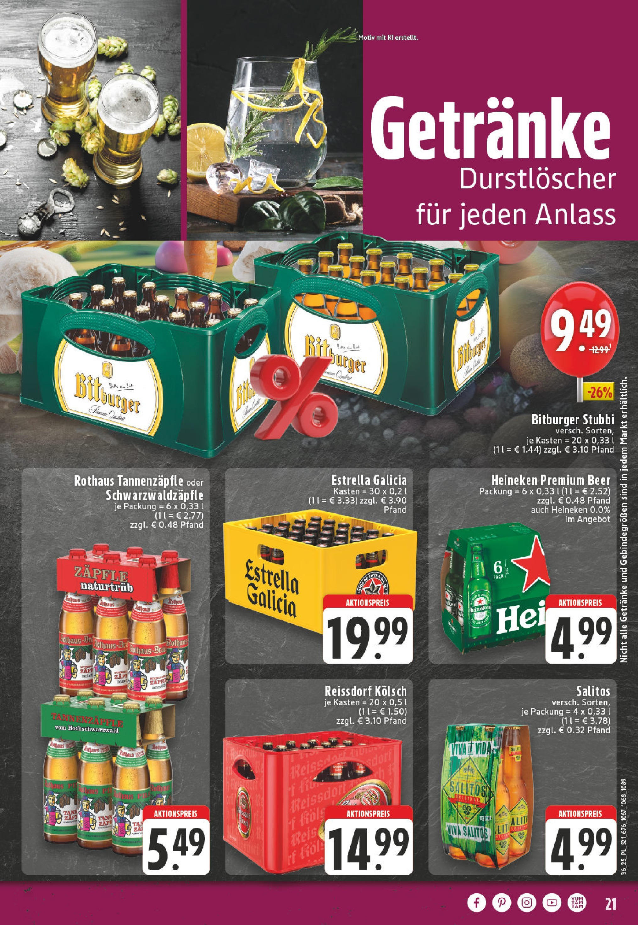 Edeka prospekt Titz (ab 01.09.2025) » Angebote Online | Seite: 21 | Produkte: Durstloscher, Heineken, Brot, Reis Edeka prospekt Titz (ab 01.09.2025) » Angebote Online | Seite: 21 | Produkte: Durstloscher, Heineken, Brot, Reis