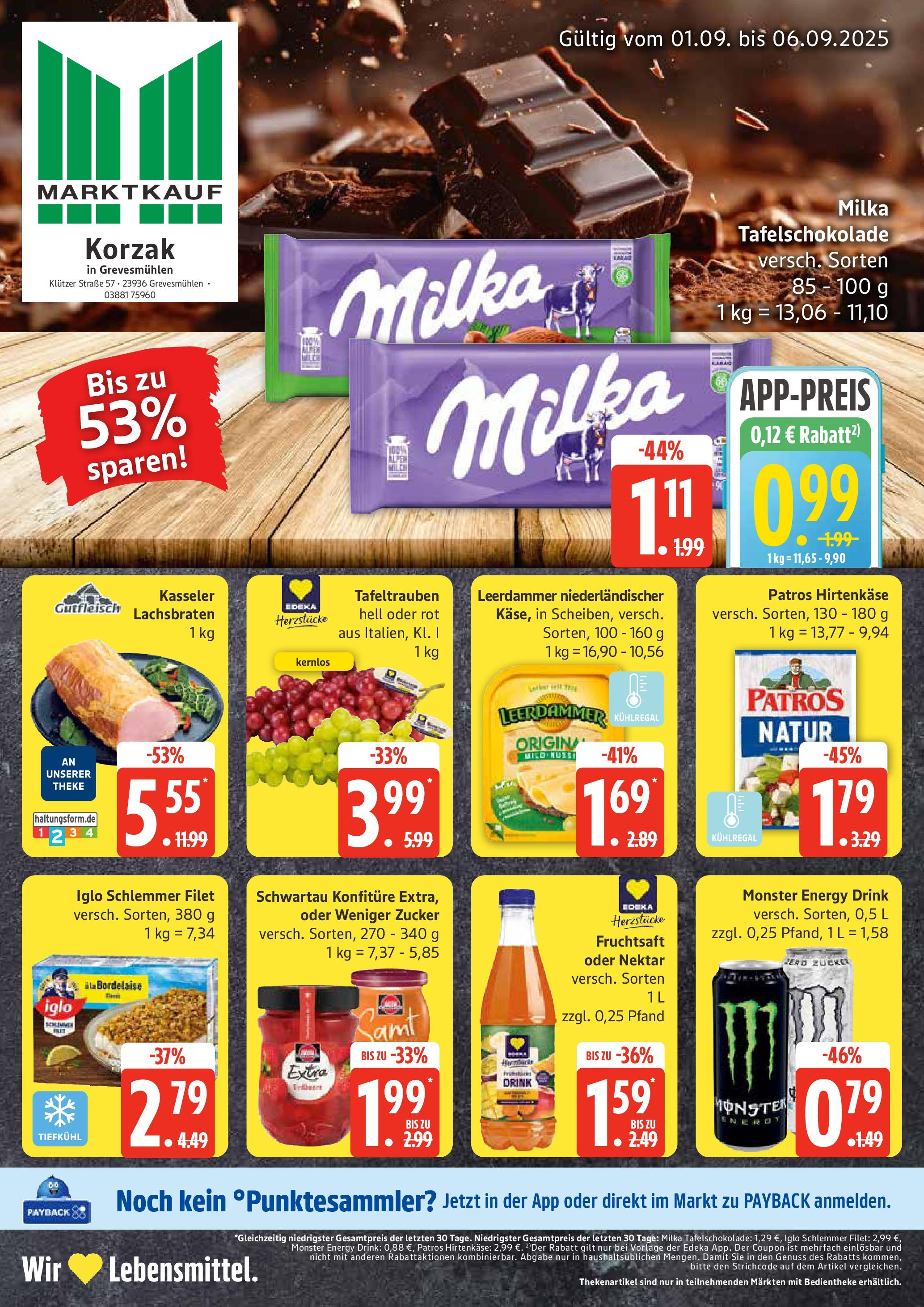 Marktkauf - Marktkauf: Wochenangebote (ab 01.09.2025) » Angebote ab Montag | Seite: 1 | Produkte: Iglo, Patros, Leerdammer, Monster Marktkauf - Marktkauf: Wochenangebote (ab 01.09.2025) » Angebote online | Seite: 1 | Produkte: Iglo, Patros, Leerdammer, Monster