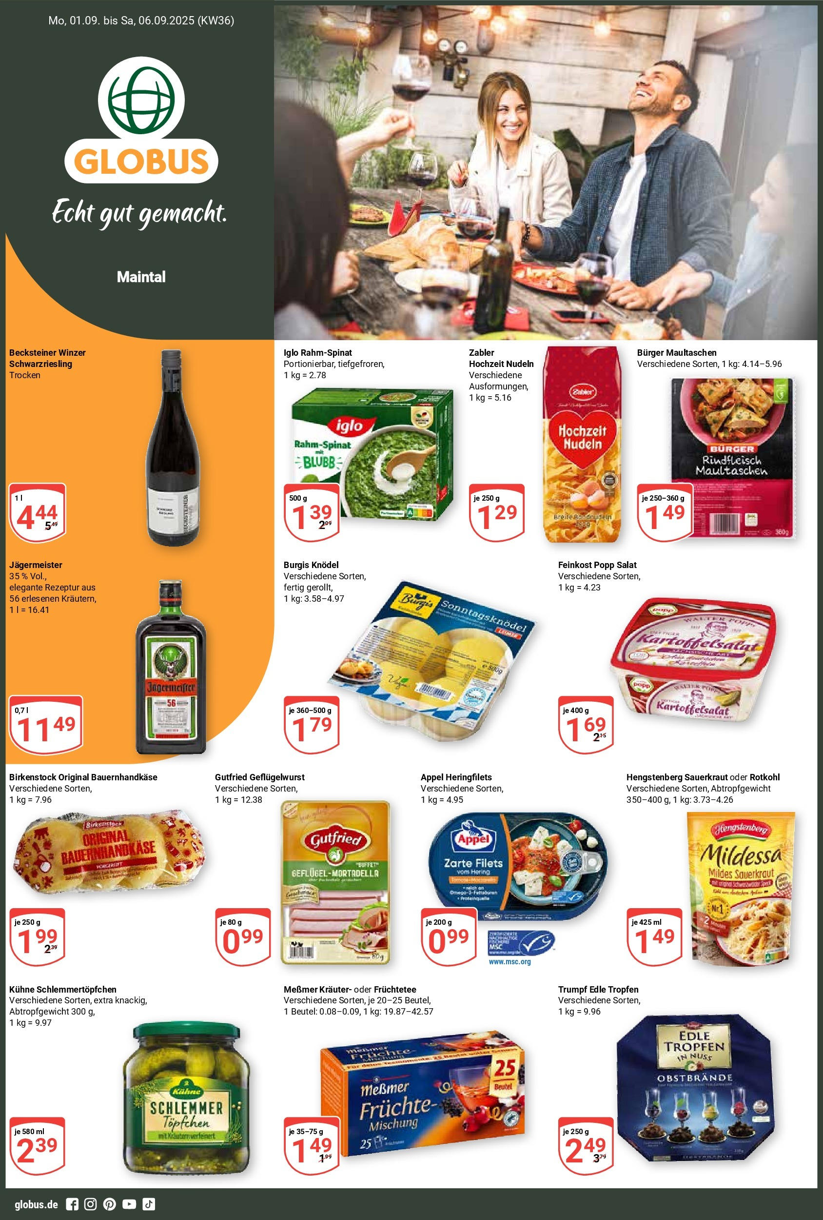 Globus prospekt Maintal-Dörnigheim (ab 01.09.2025) » Angebote ab Montag | Seite: 1 | Produkte: Burger, Jägermeister, Maultaschen, Salat Globus prospekt Maintal-Dörnigheim (ab 01.09.2025) » Angebote online | Seite: 1 | Produkte: Burger, Jägermeister, Maultaschen, Salat