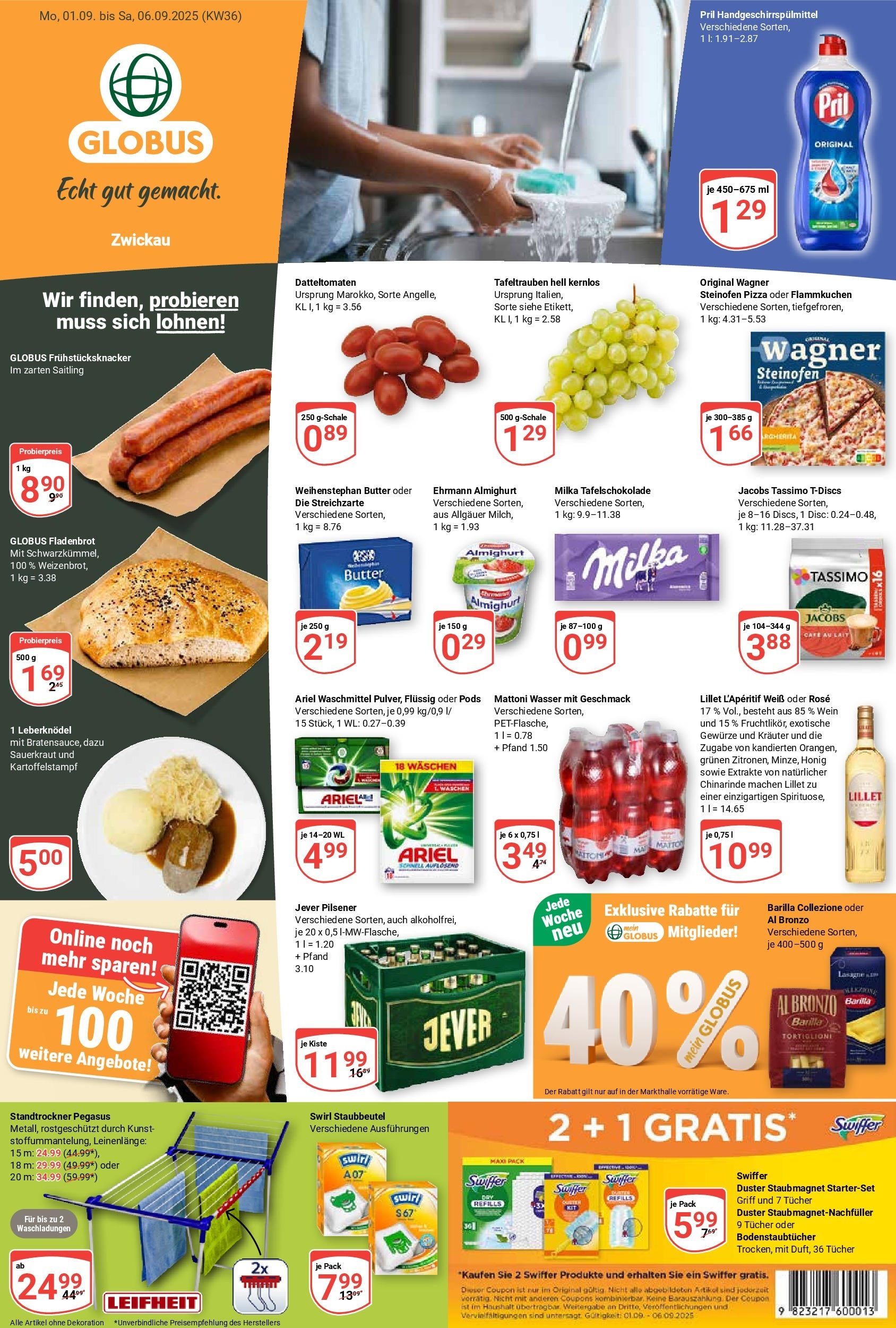 Globus prospekt Zwickau	 (ab 01.09.2025) » Angebote online | Seite: 3 | Produkte: Barilla, Weihenstephan butter, Lillet, Wein