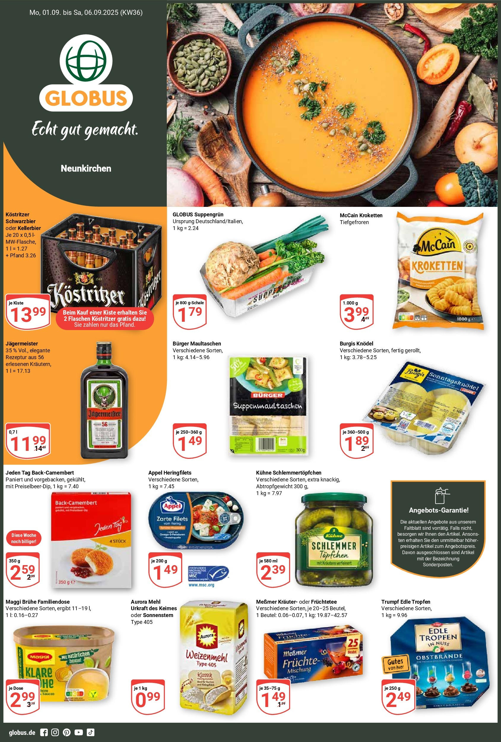 Globus prospekt Neunkirchen (ab 01.09.2025) » Angebote ab Montag | Seite: 1 | Produkte: Burger, McCain, Jägermeister, Maultaschen Globus prospekt Neunkirchen (ab 01.09.2025) » Angebote online | Seite: 1 | Produkte: Burger, McCain, Jägermeister, Maultaschen