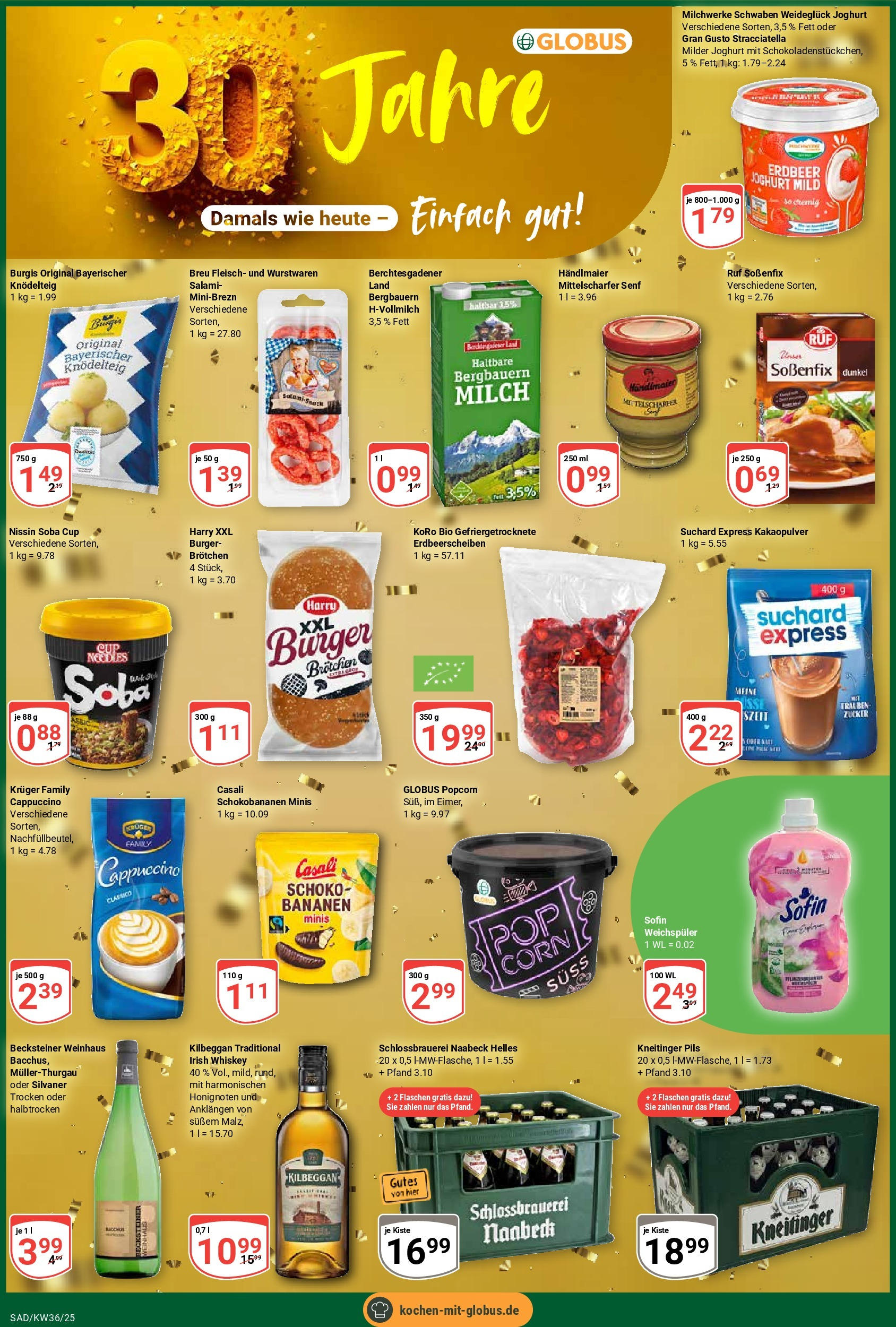 Globus prospekt Schwandorf	 (ab 01.09.2025) » Angebote online | Seite: 2 | Produkte: Milch, Burger, Bananen, Whiskey
