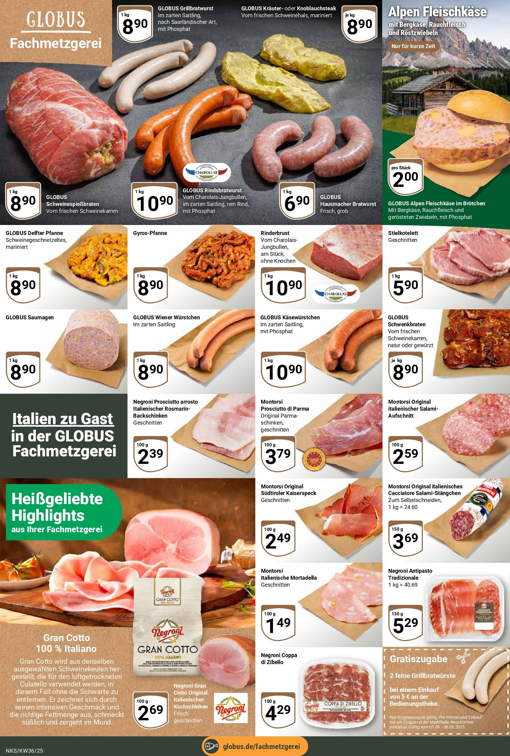 Globus prospekt Neunkirchen (ab 01.09.2025) » Angebote ab Montag | Seite: 9 | Produkte: Wiener wurstchen, Bratwurst, Salami Globus prospekt Neunkirchen (ab 01.09.2025) » Angebote online | Seite: 9 | Produkte: Wiener wurstchen, Bratwurst, Salami