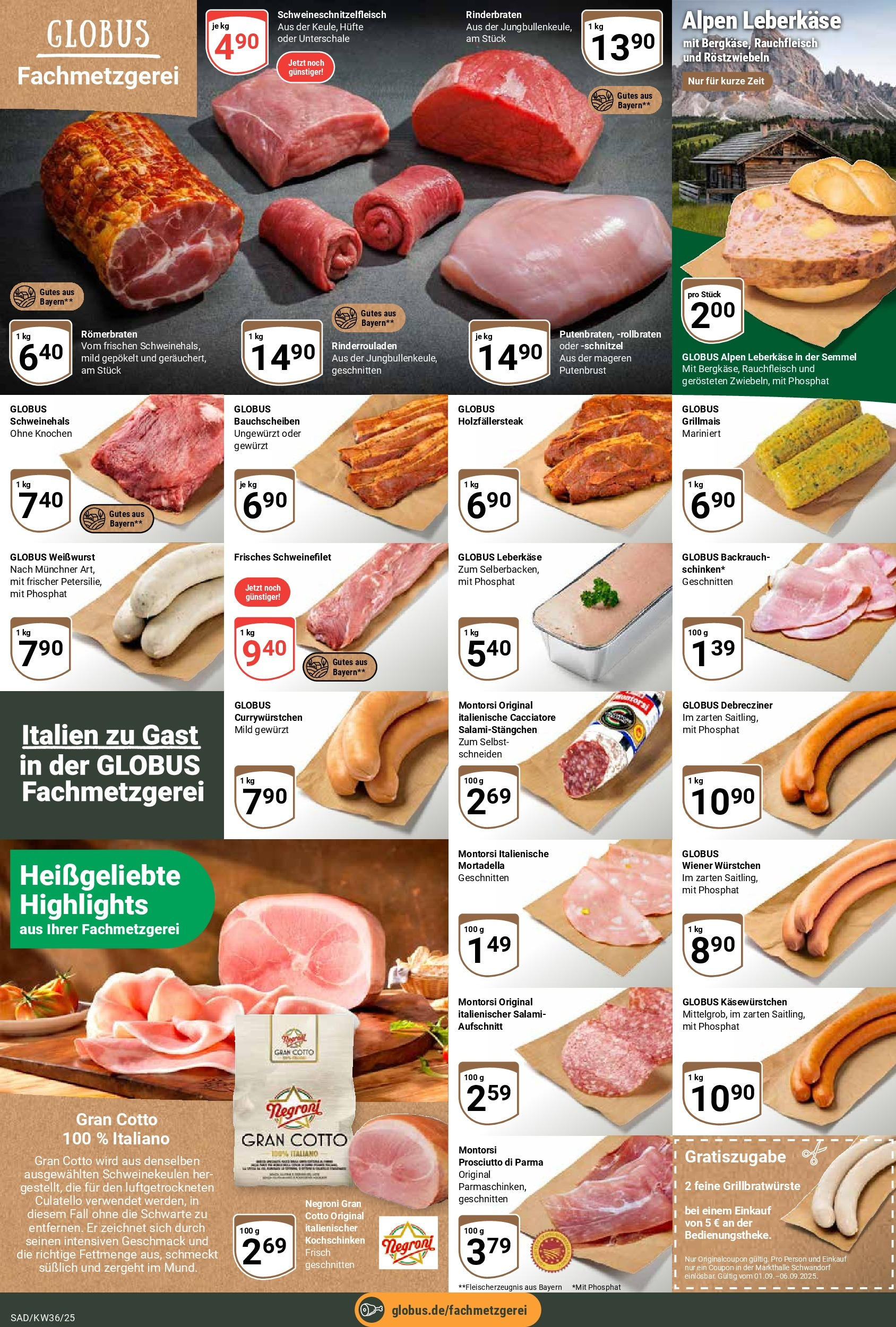 Globus prospekt Schwandorf	 (ab 01.09.2025) » Angebote online | Seite: 11 | Produkte: Rinderrouladen, Wiener wurstchen, Schweinefilet, Leberkase