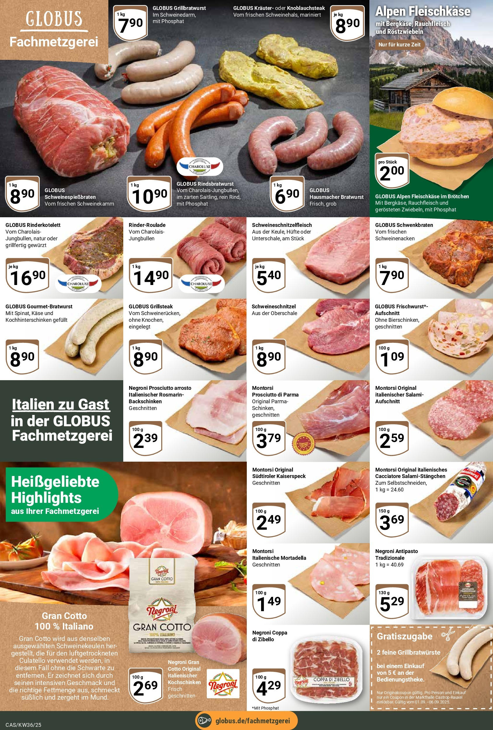Globus prospekt Castrop-Rauxel (ab 01.09.2025) » Angebote ab Montag | Seite: 12 | Produkte: Käse, Bratwurst, Schweinenacken, Salami Globus prospekt Castrop-Rauxel (ab 01.09.2025) » Angebote online | Seite: 12 | Produkte: Käse, Bratwurst, Schweinenacken, Salami
