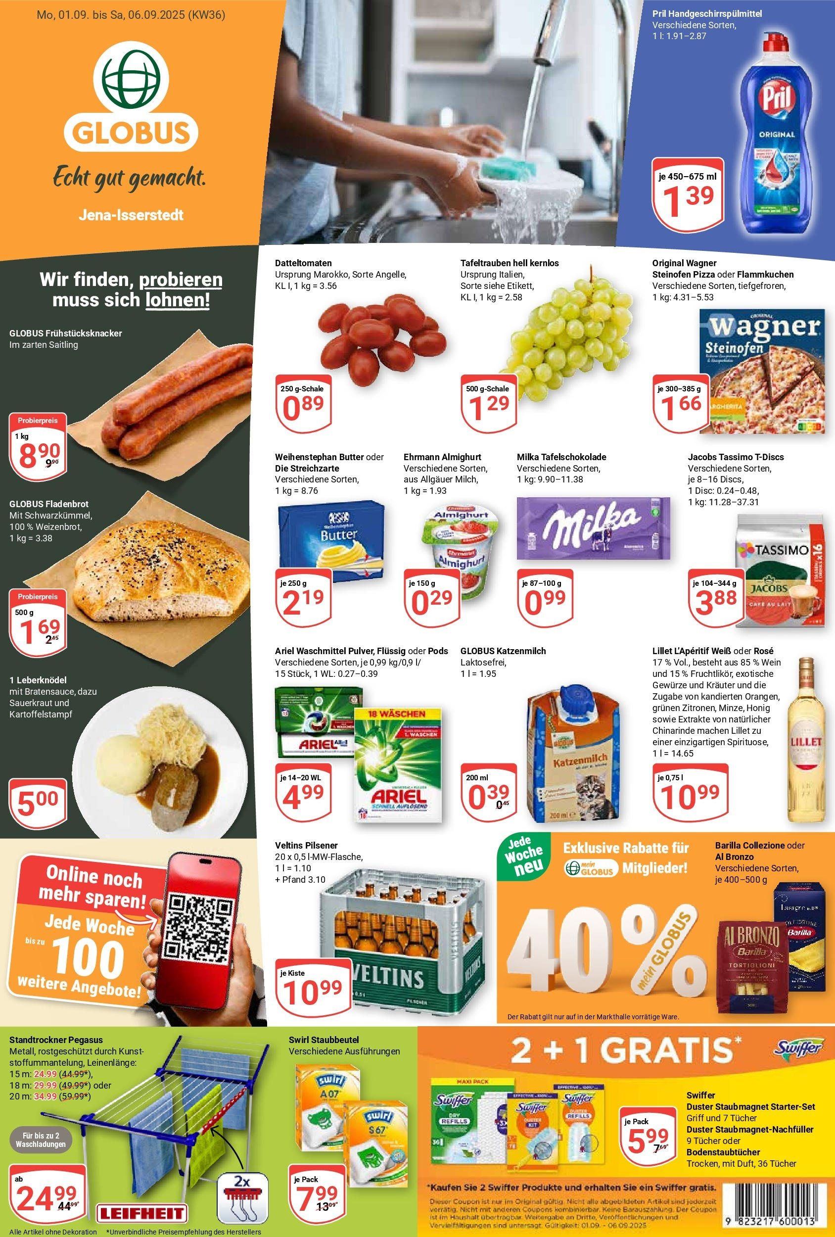 Globus prospekt Isserstedt (ab 01.09.2025) » Angebote ab Montag | Seite: 3 | Produkte: Barilla, Milka, Swiffer, Veltins Globus prospekt Isserstedt (ab 01.09.2025) » Angebote online | Seite: 3 | Produkte: Barilla, Milka, Swiffer, Veltins