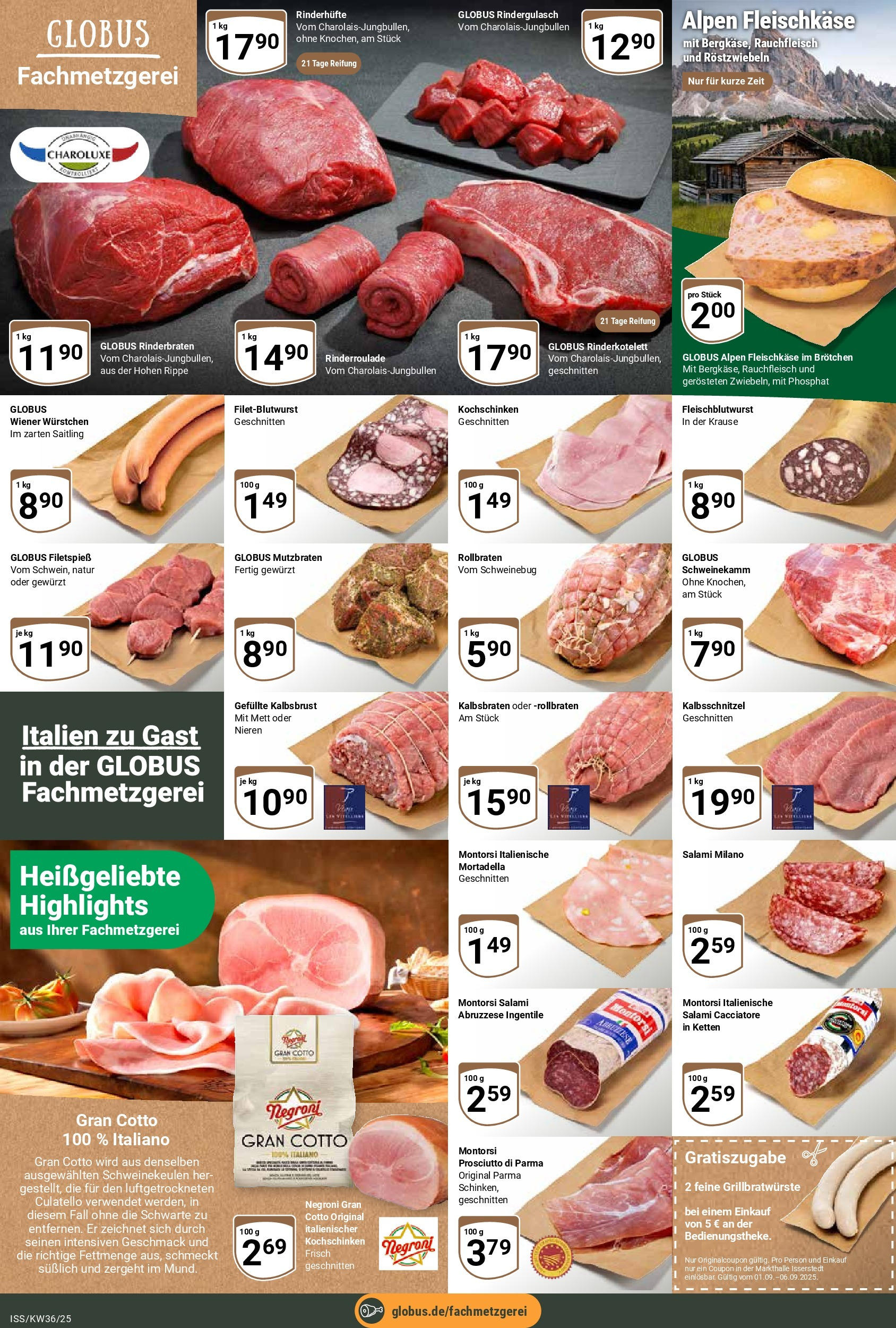Globus prospekt Isserstedt (ab 01.09.2025) » Angebote ab Montag | Seite: 9 | Produkte: Rinderbraten, Rindergulasch, Wiener wurstchen, Salami Globus prospekt Isserstedt (ab 01.09.2025) » Angebote online | Seite: 9 | Produkte: Rinderbraten, Rindergulasch, Wiener wurstchen, Salami