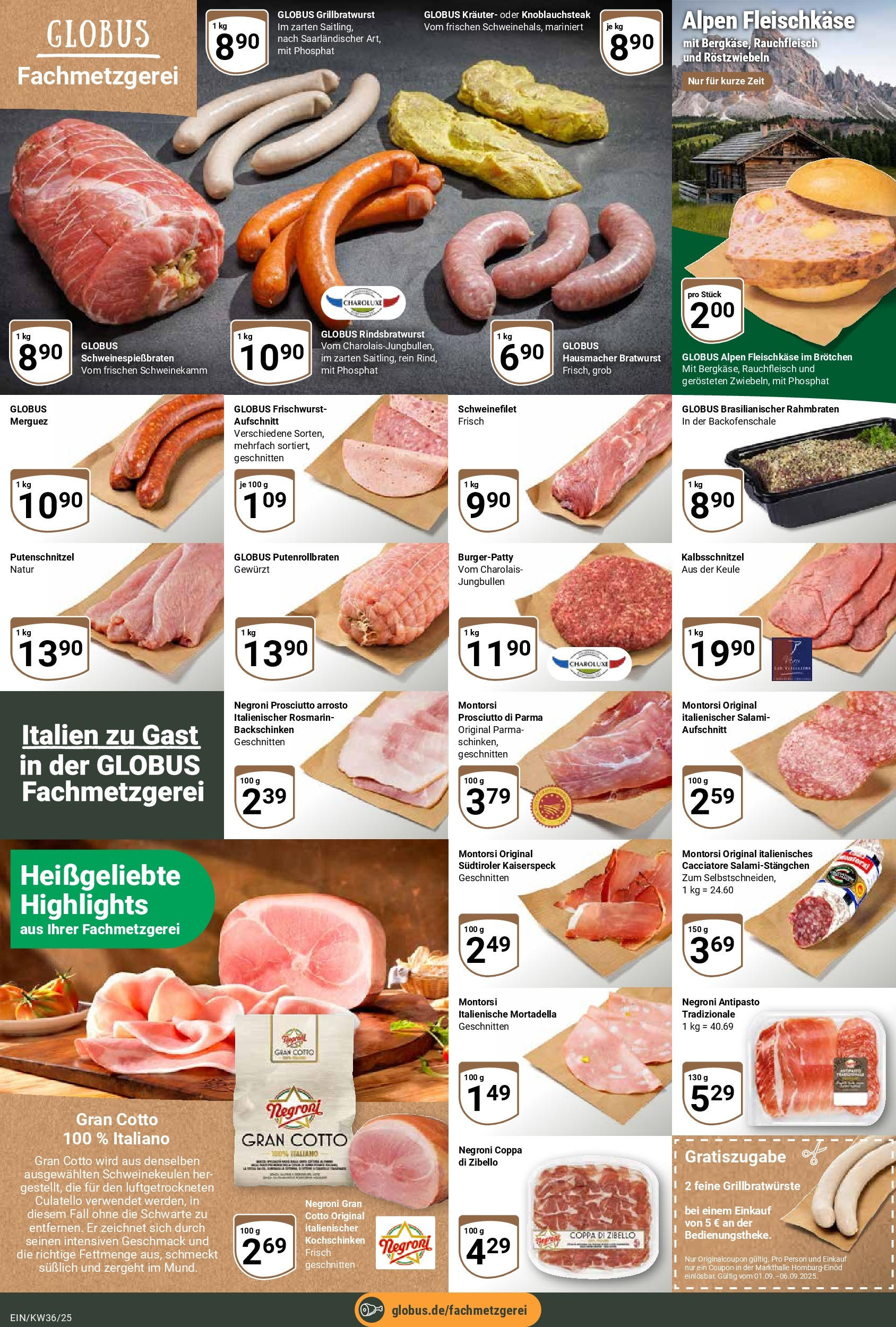 Globus prospekt Homburg-Einöd (ab 01.09.2025) » Angebote ab Montag | Seite: 11 | Produkte: Bratwurst, Schweinefilet, Putenschnitzel, Salami Globus prospekt Homburg-Einöd (ab 01.09.2025) » Angebote online | Seite: 11 | Produkte: Bratwurst, Schweinefilet, Putenschnitzel, Salami