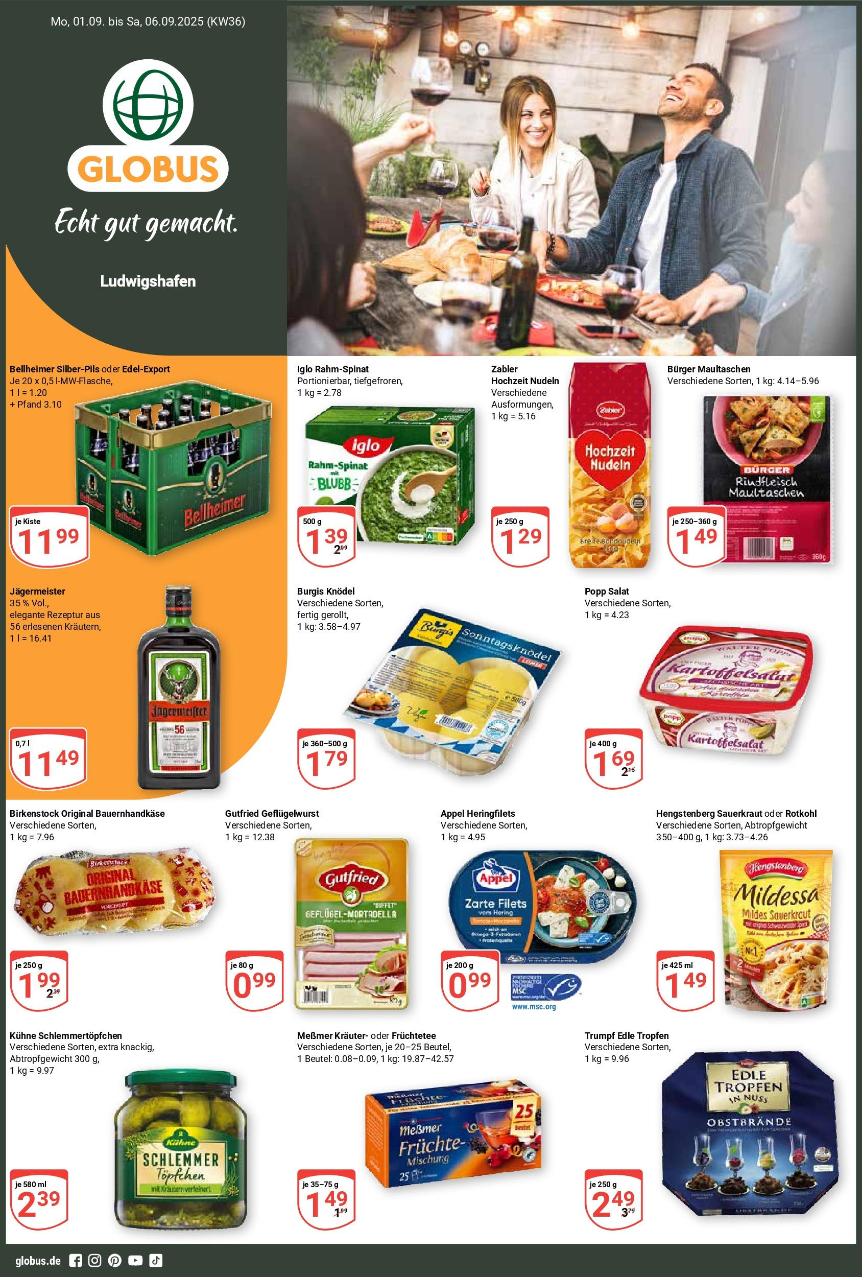 Globus prospekt Ludwigshafen-Oggersheim	 (ab 01.09.2025) » Angebote online | Seite: 1 | Produkte: Iglo, Burger, Nudeln, Salat