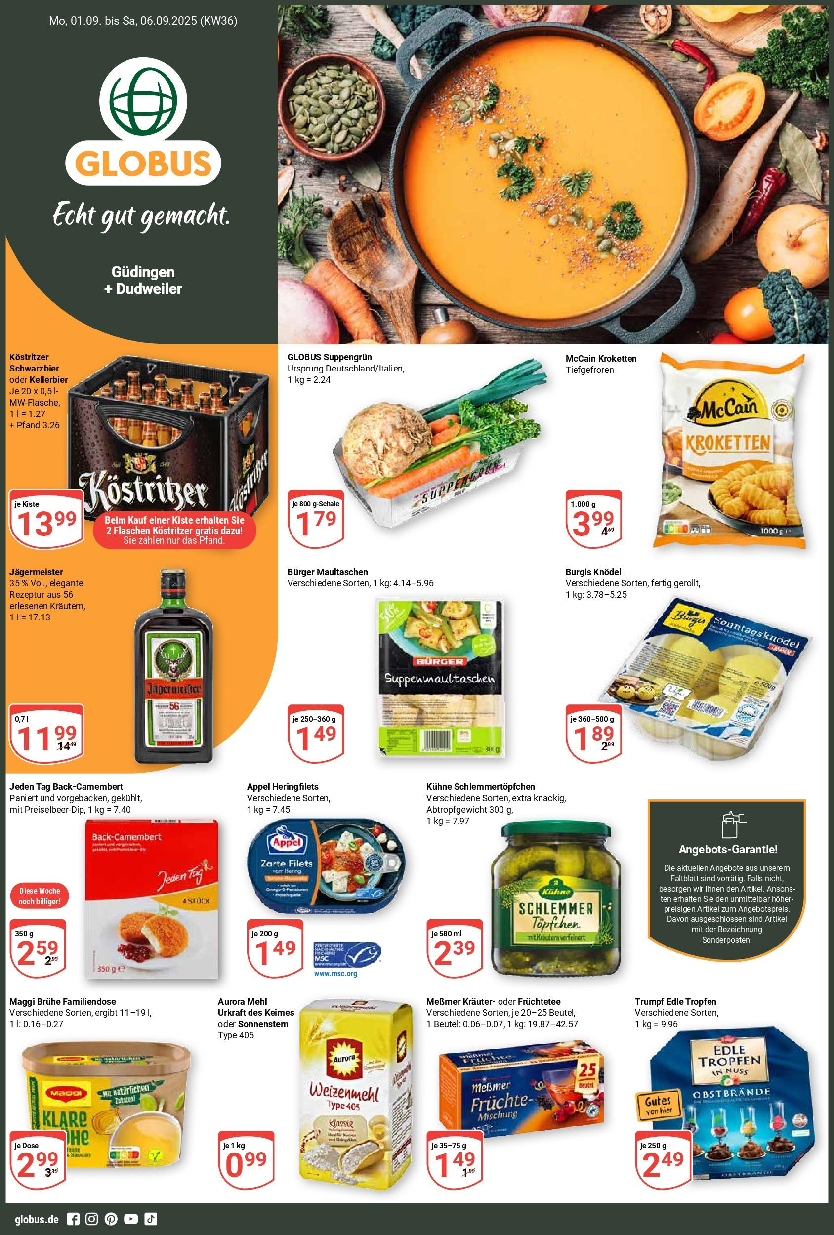 Globus prospekt Saarbrücken-Güdingen (ab 01.09.2025) » Angebote ab Montag | Seite: 1 | Produkte: Mehl, McCain, Jägermeister, Maultaschen Globus prospekt Saarbrücken-Güdingen (ab 01.09.2025) » Angebote online | Seite: 1 | Produkte: Mehl, McCain, Jägermeister, Maultaschen