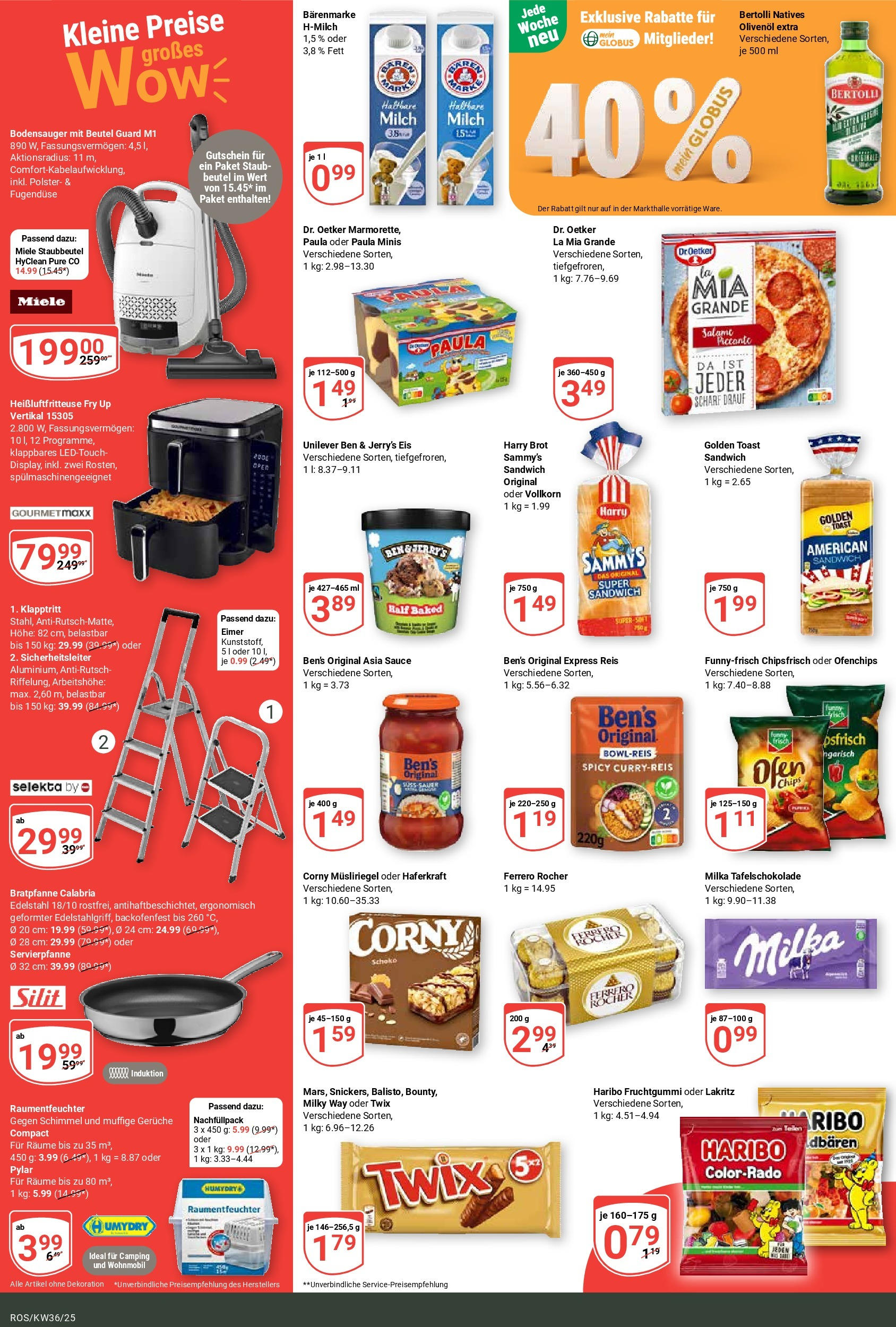 Globus prospekt Lambrechtshagen (ab 01.09.2025) » Angebote ab Montag | Seite: 6 | Produkte: Miele, Toast, Olivenol, Milka Globus prospekt Lambrechtshagen (ab 01.09.2025) » Angebote online | Seite: 6 | Produkte: Miele, Toast, Olivenol, Milka