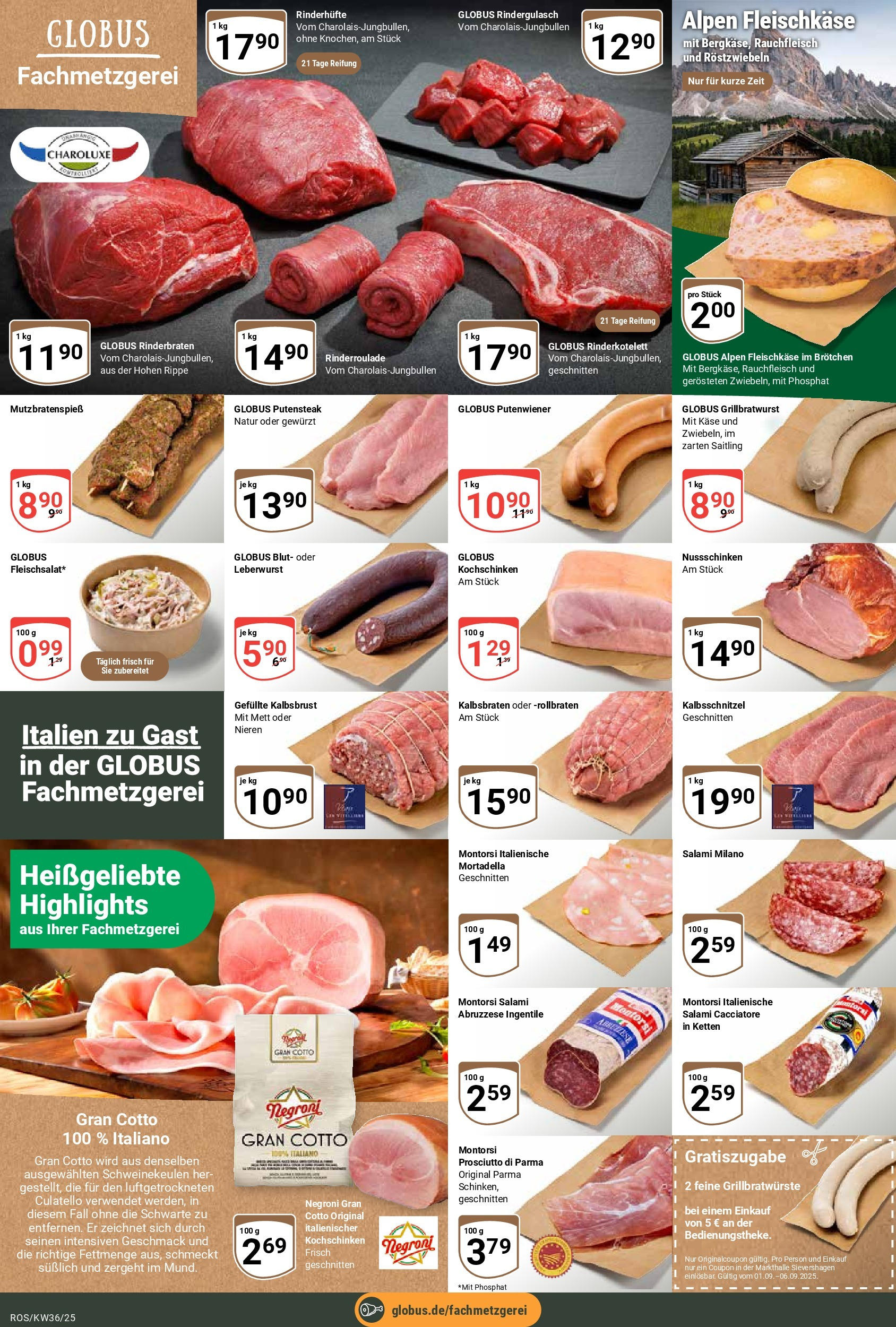 Globus prospekt Lambrechtshagen (ab 01.09.2025) » Angebote ab Montag | Seite: 12 | Produkte: Rinderbraten, Rindergulasch, Käse, Salami Globus prospekt Lambrechtshagen (ab 01.09.2025) » Angebote online | Seite: 12 | Produkte: Rinderbraten, Rindergulasch, Käse, Salami