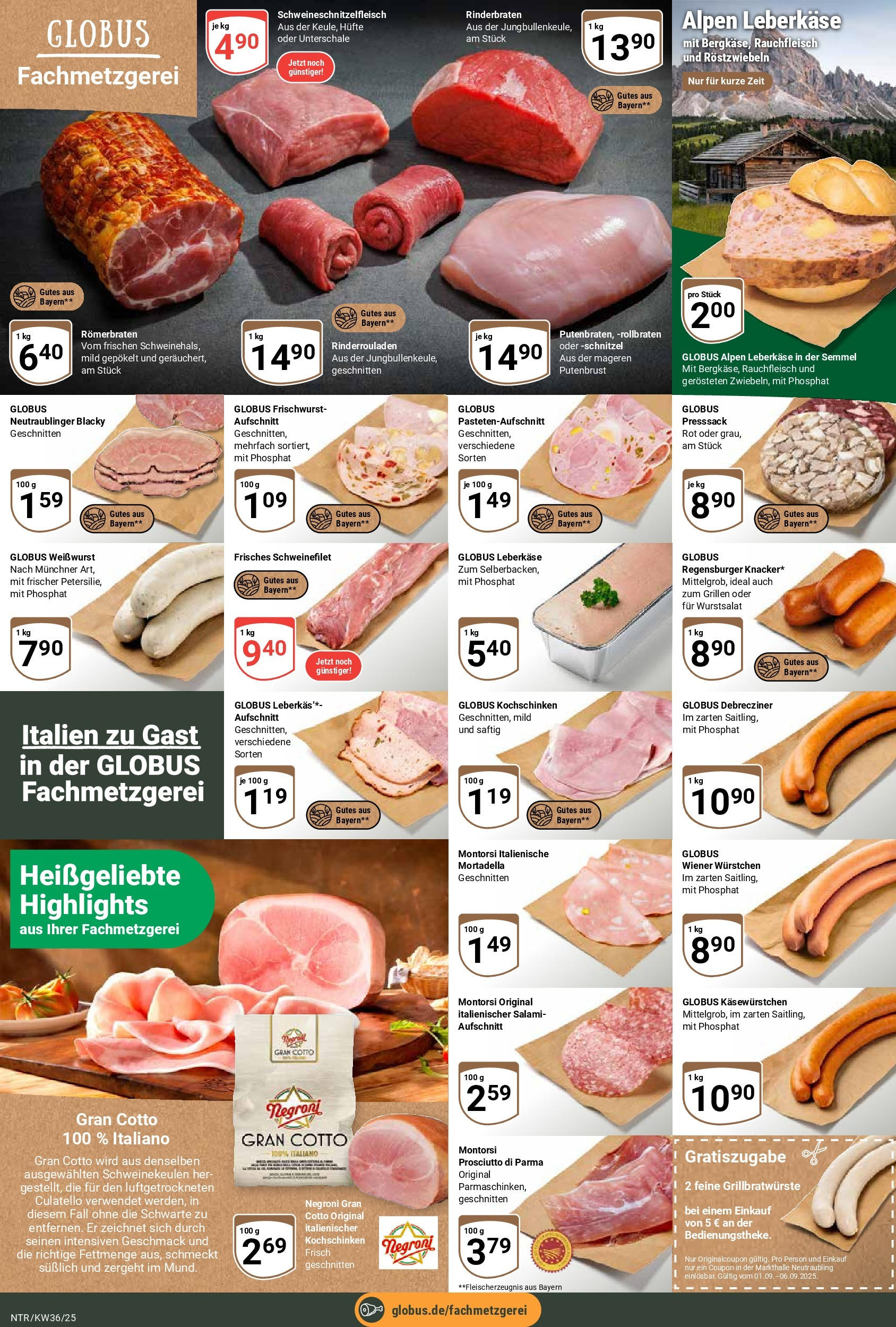 Globus prospekt Neutraubling (ab 01.09.2025) » Angebote ab Montag | Seite: 11 | Produkte: Rinderrouladen, Rinderbraten, Schweinefilet, Leberkase Globus prospekt Neutraubling (ab 01.09.2025) » Angebote online | Seite: 11 | Produkte: Rinderrouladen, Rinderbraten, Schweinefilet, Leberkase