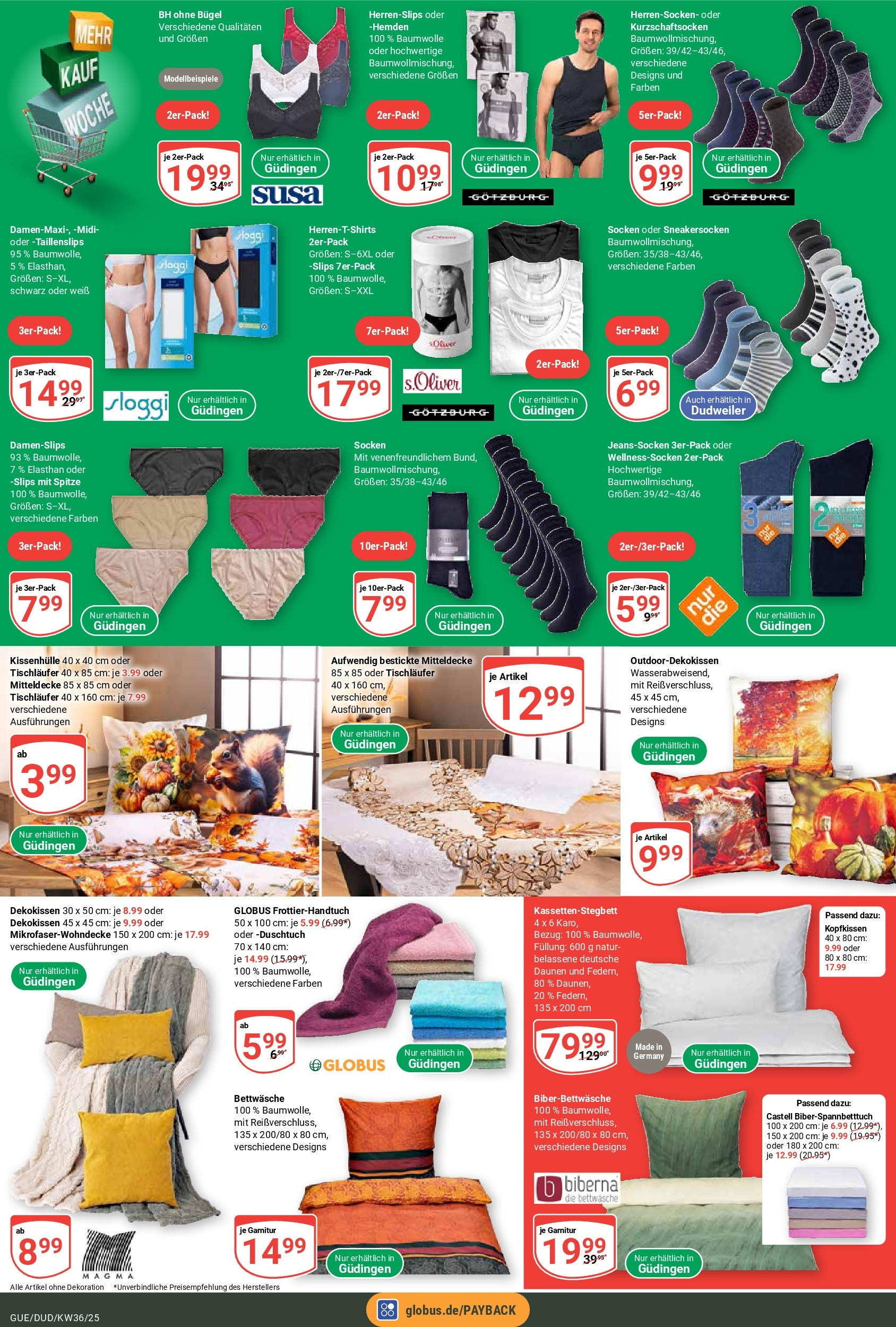 Globus prospekt Saarbrücken-Güdingen (ab 01.09.2025) » Angebote ab Montag | Seite: 29 | Produkte: Bettwäsche, Kopfkissen, BH, Socken Globus prospekt Saarbrücken-Güdingen (ab 01.09.2025) » Angebote online | Seite: 29 | Produkte: Bettwäsche, Kopfkissen, BH, Socken