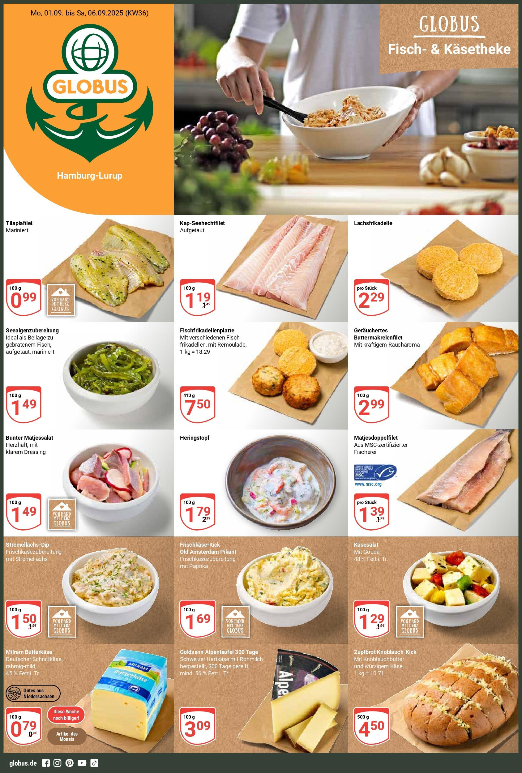 Globus prospekt Hamburg (ab 01.09.2025) » Angebote ab Montag | Seite: 1 | Produkte: Dressing, Fisch, Paprika, Milram Globus prospekt Hamburg (ab 01.09.2025) » Angebote online | Seite: 1 | Produkte: Dressing, Fisch, Paprika, Milram