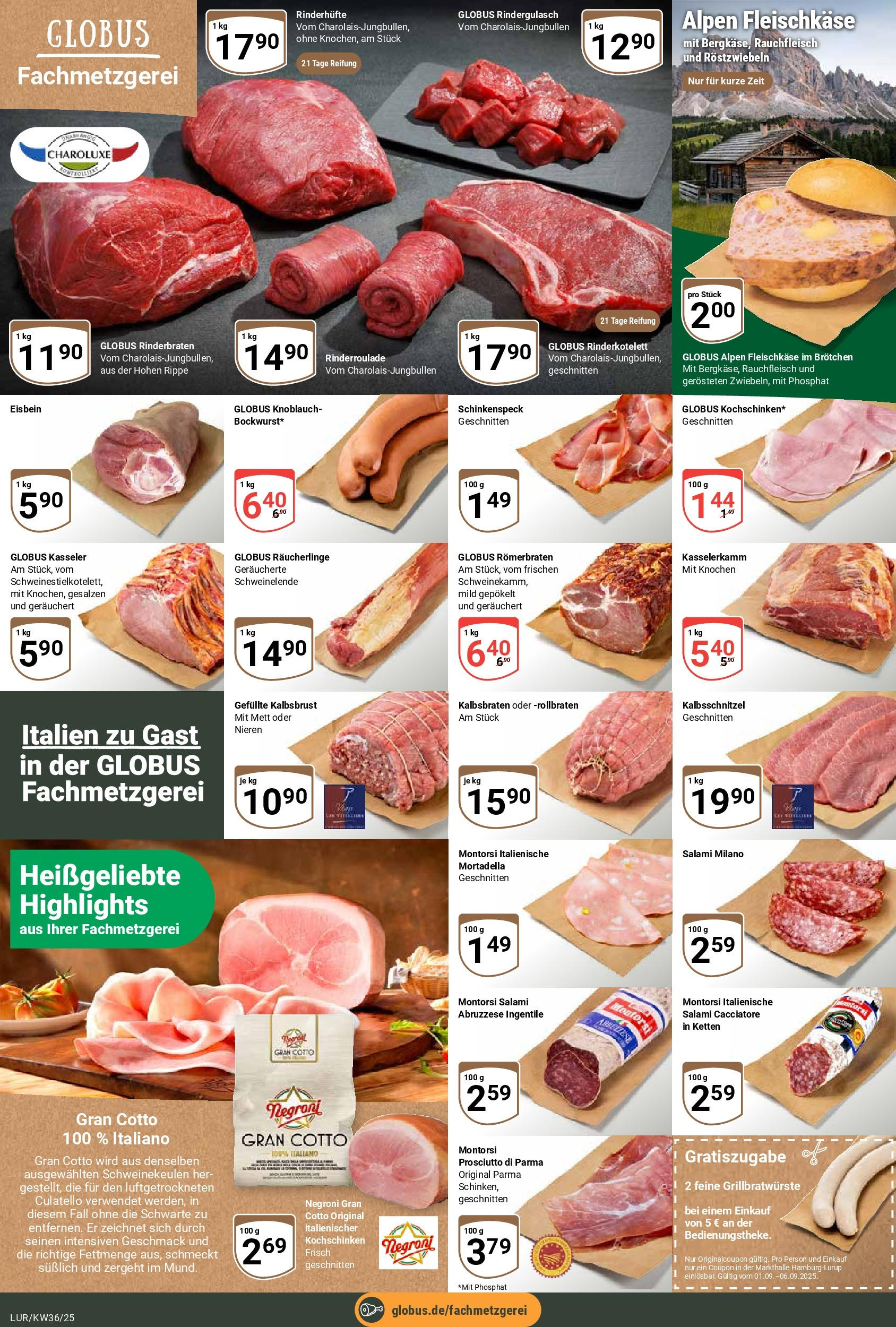 Globus prospekt Hamburg (ab 01.09.2025) » Angebote ab Montag | Seite: 12 | Produkte: Rinderbraten, Rindergulasch, Knoblauch, Salami Globus prospekt Hamburg (ab 01.09.2025) » Angebote online | Seite: 12 | Produkte: Rinderbraten, Rindergulasch, Knoblauch, Salami