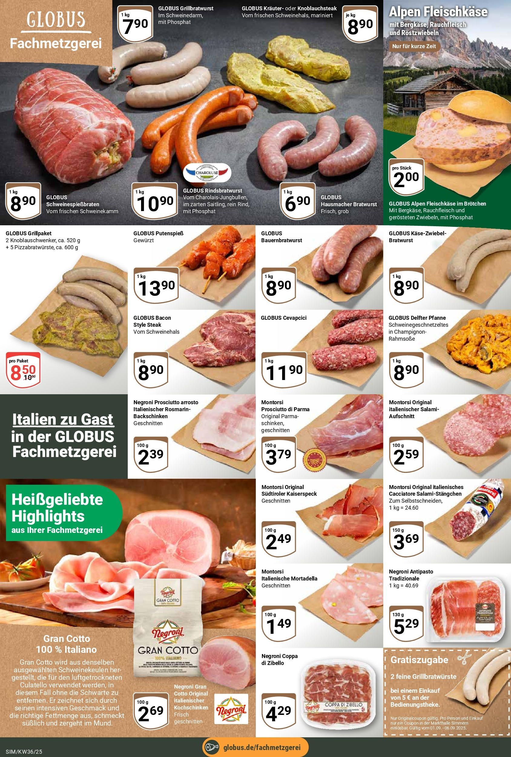 Globus prospekt Simmern	 (ab 01.09.2025) » Angebote online | Seite: 9 | Produkte: Bratwurst, Cevapcici, Salami, Steak