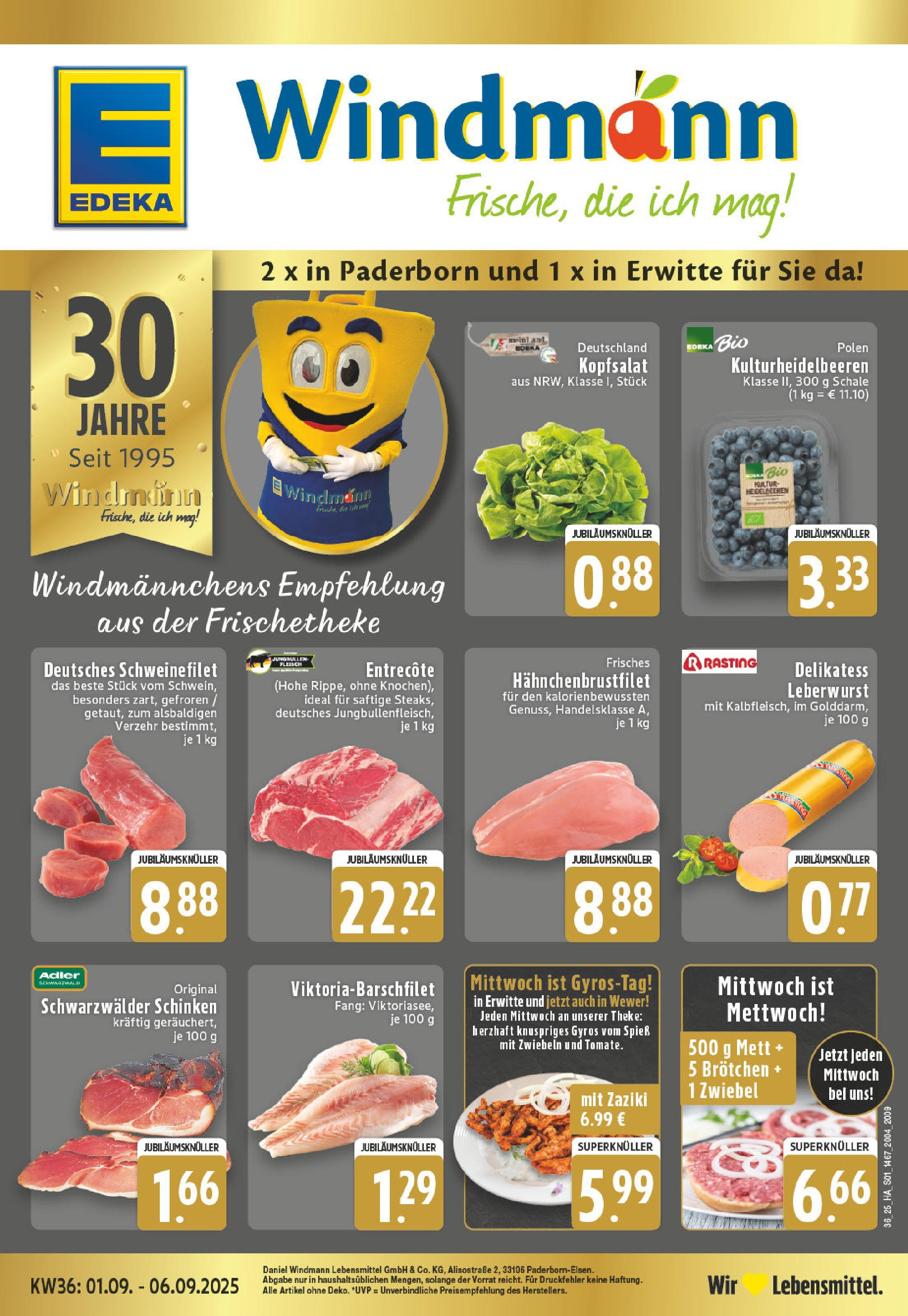 Edeka prospekt Paderborn - Wewer (ab 01.09.2025) » Angebote Online | Seite: 1 | Produkte: Gyros, Zwiebeln, Schinken, Steak Edeka prospekt Paderborn - Wewer (ab 01.09.2025) » Angebote Online | Seite: 1 | Produkte: Gyros, Zwiebeln, Schinken, Steak