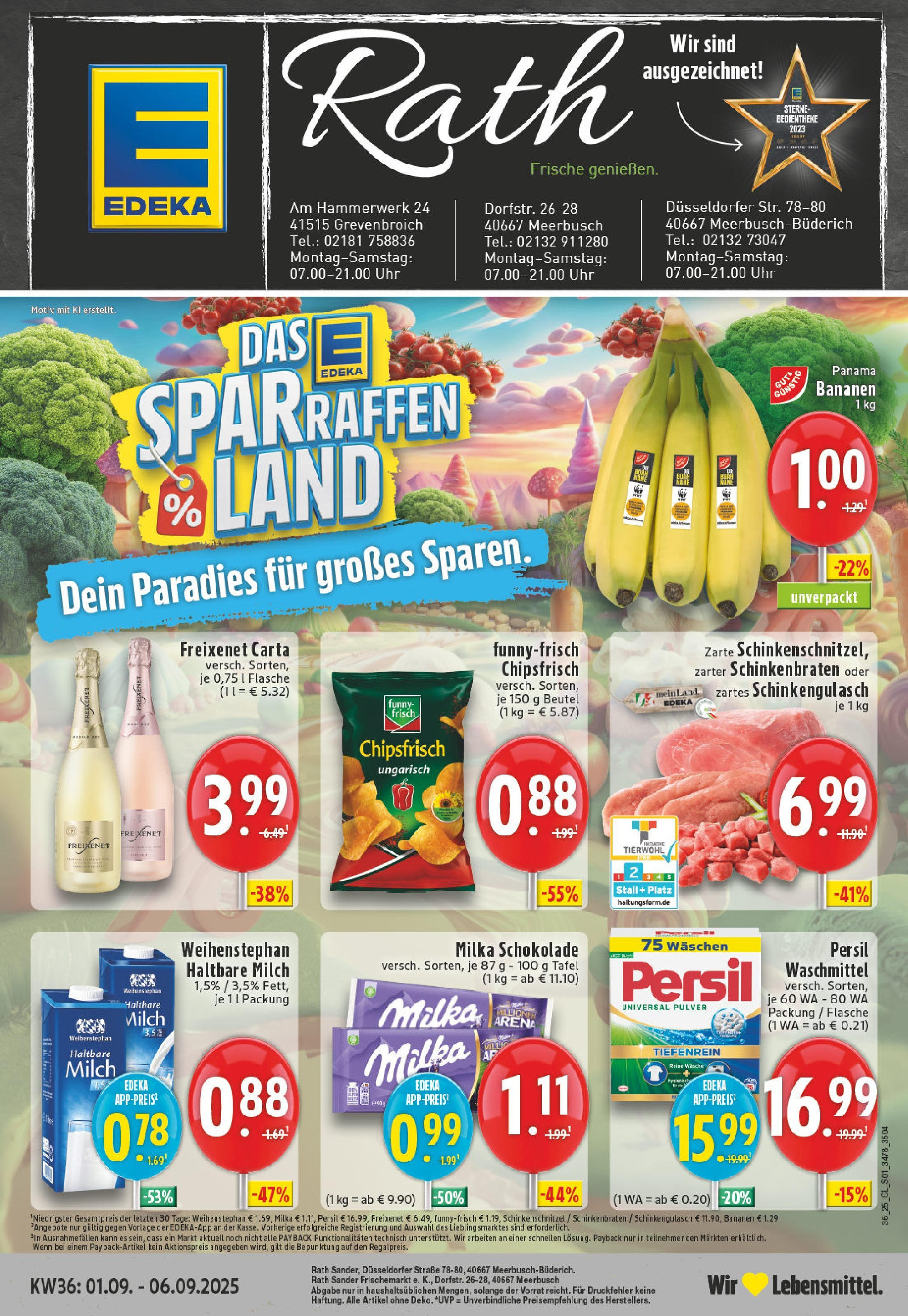 Edeka prospekt Meerbusch-Büderich (ab 01.09.2025) » Angebote Online | Seite: 1 | Produkte: Milka, Waschmittel, Schinken, Uhr Edeka prospekt Meerbusch-Büderich (ab 01.09.2025) » Angebote Online | Seite: 1 | Produkte: Milka, Waschmittel, Schinken, Uhr