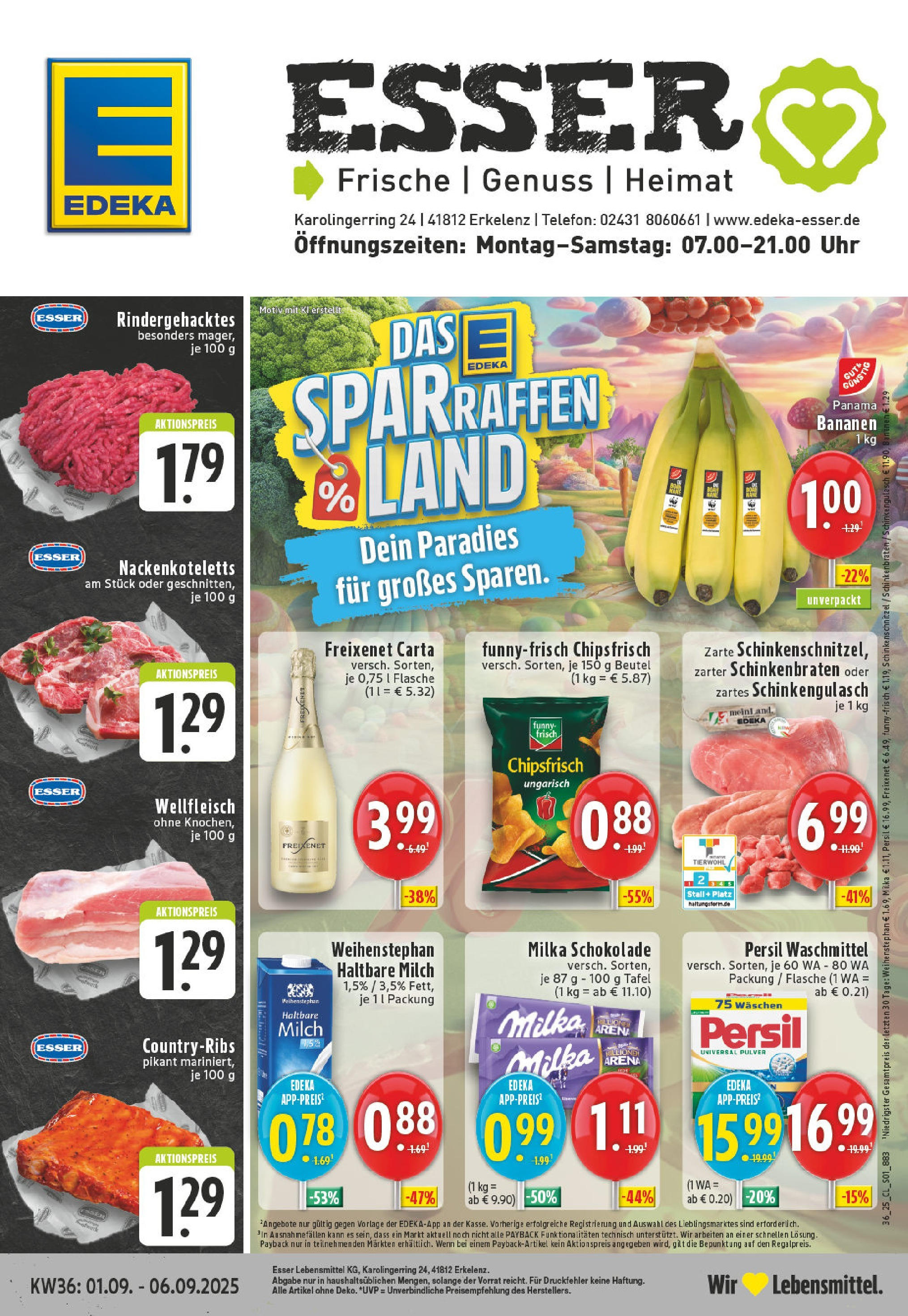 Edeka prospekt Erkelenz (ab 01.09.2025) » Angebote Online | Seite: 1 | Produkte: Milch, Milka, Chips, Persil Edeka prospekt Erkelenz (ab 01.09.2025) » Angebote Online | Seite: 1 | Produkte: Milch, Milka, Chips, Persil
