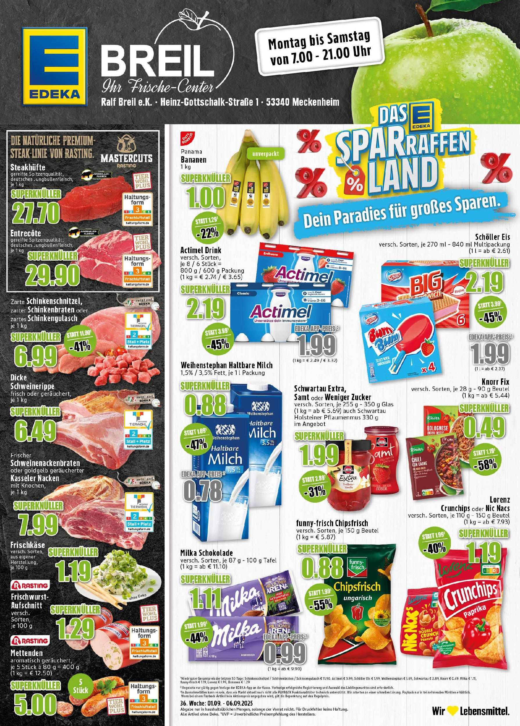 Edeka prospekt Meckenheim (ab 01.09.2025) » Angebote Online | Seite: 1 | Produkte: Milch, Haltbare milch, Entrecote, Milka Edeka prospekt Meckenheim (ab 01.09.2025) » Angebote Online | Seite: 1 | Produkte: Milch, Haltbare milch, Entrecote, Milka