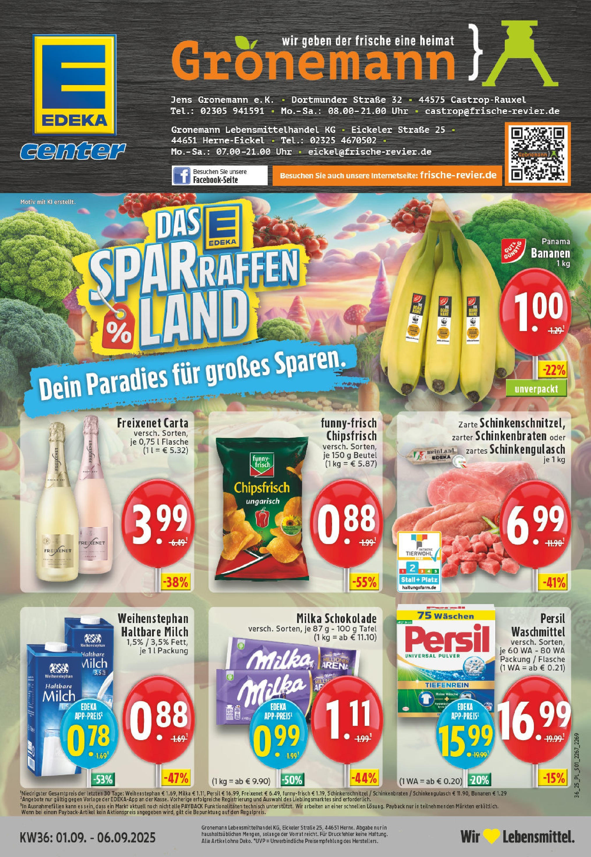 Edeka prospekt Castrop-Rauxel (ab 01.09.2025) » Angebote Online | Seite: 1 | Produkte: Milch, Bananen, Gulasch, Schinken Edeka prospekt Castrop-Rauxel (ab 01.09.2025) » Angebote Online | Seite: 1 | Produkte: Milch, Bananen, Gulasch, Schinken