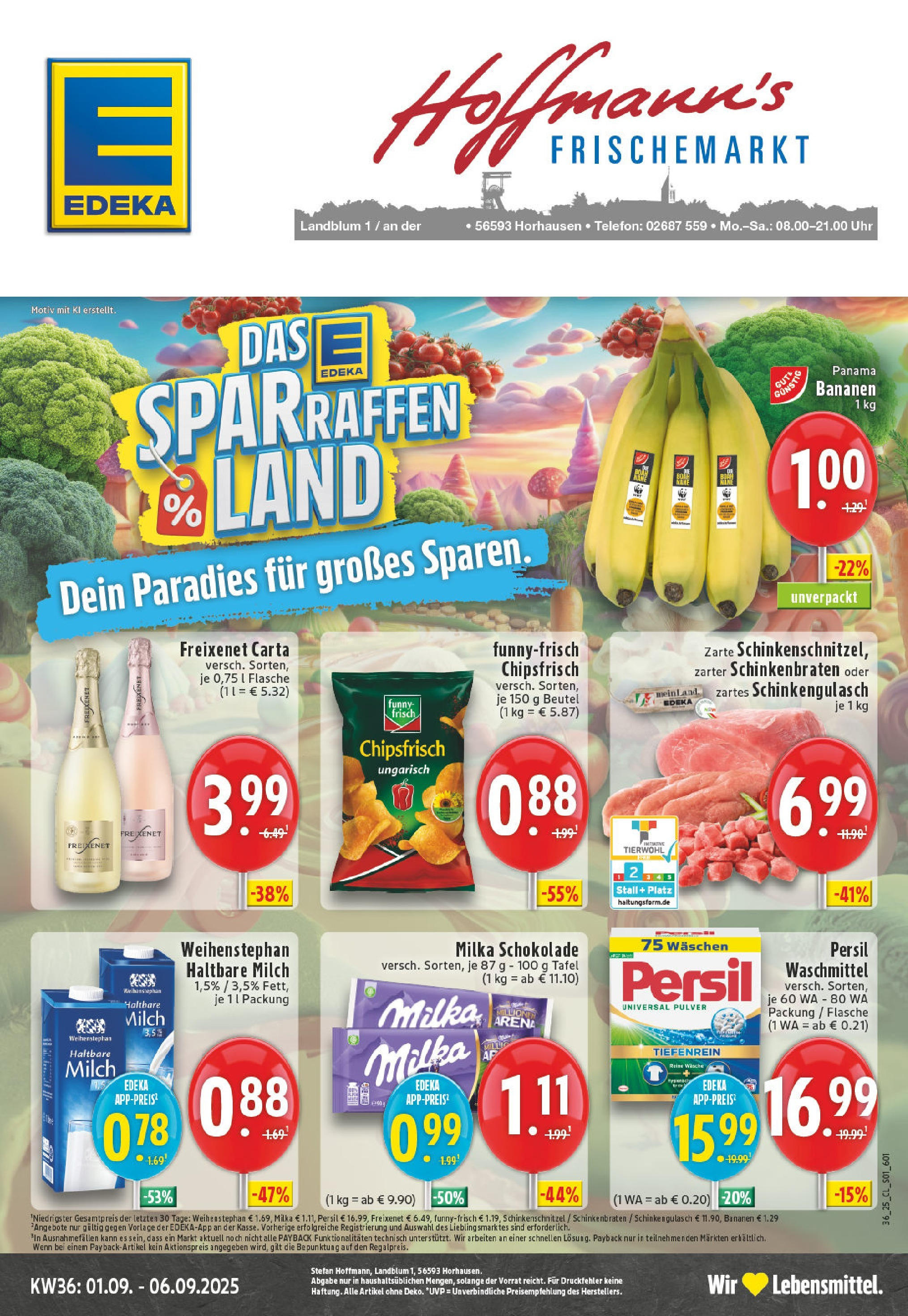 Edeka prospekt Horhausen (ab 01.09.2025) » Angebote Online | Seite: 1 | Produkte: Milch, Milka schokolade, Bananen, Telefon Edeka prospekt Horhausen (ab 01.09.2025) » Angebote Online | Seite: 1 | Produkte: Milch, Milka schokolade, Bananen, Telefon