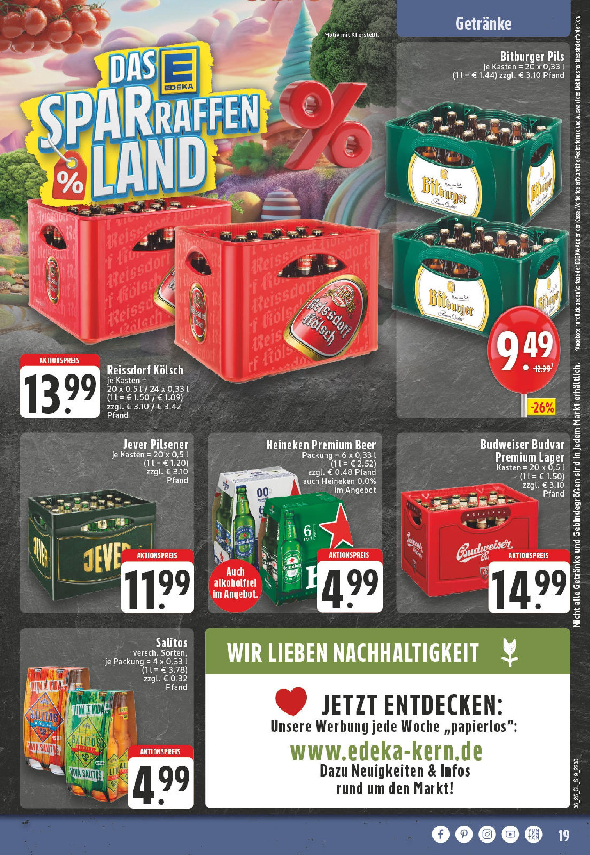 Edeka prospekt Leverkusen (ab 01.09.2025) » Angebote Online | Seite: 19 | Produkte: Bitburger, Heineken, Jever, Reis Edeka prospekt Leverkusen (ab 01.09.2025) » Angebote Online | Seite: 19 | Produkte: Bitburger, Heineken, Jever, Reis