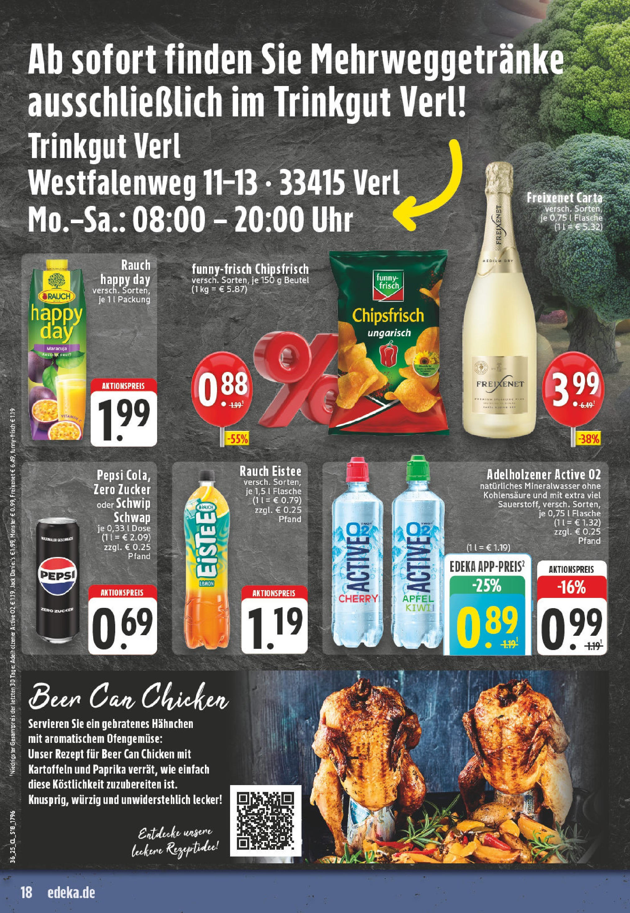Edeka prospekt Verl (ab 01.09.2025) » Angebote Online | Seite: 18 | Produkte: Hahnchen, Adelholzener, Mineralwasser, Paprika Edeka prospekt Verl (ab 01.09.2025) » Angebote Online | Seite: 18 | Produkte: Hahnchen, Adelholzener, Mineralwasser, Paprika
