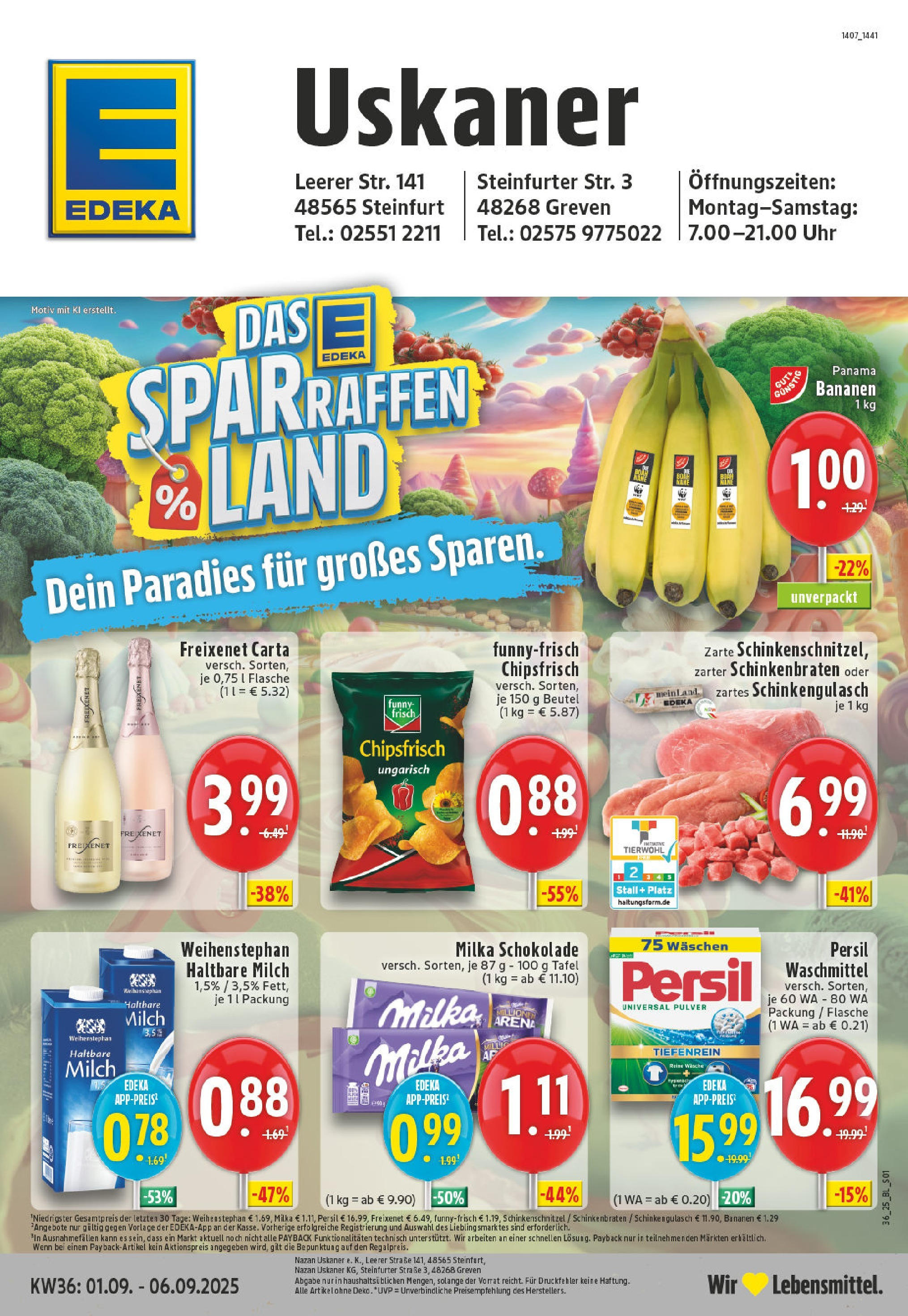 Edeka prospekt Steinfurt (ab 01.09.2025) » Angebote Online | Seite: 1 | Produkte: Milch, Freixenet, Milka schokolade, Persil Edeka prospekt Steinfurt (ab 01.09.2025) » Angebote Online | Seite: 1 | Produkte: Milch, Freixenet, Milka schokolade, Persil