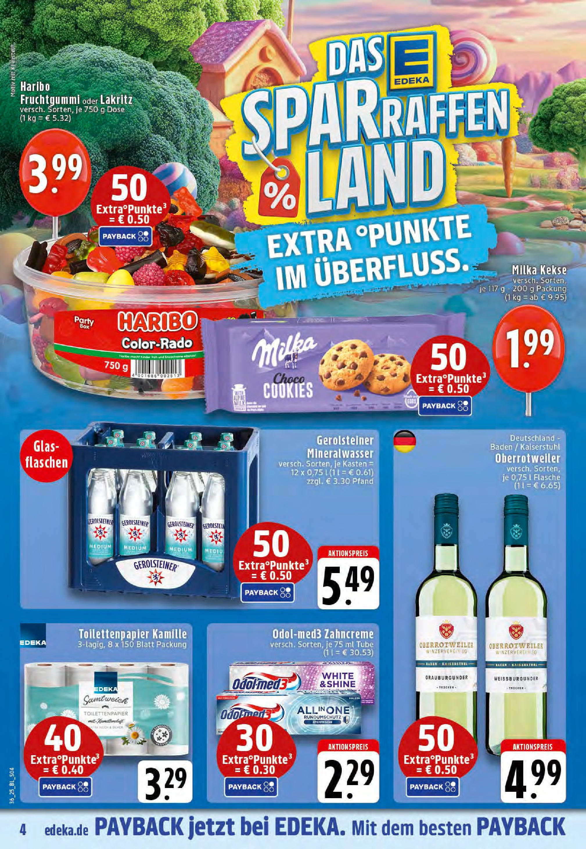 Edeka prospekt Mettingen	 (ab 01.09.2025) » Angebote Online | Seite: 4 | Produkte: Haribo, Milka, Mineralwasser, Gerolsteiner