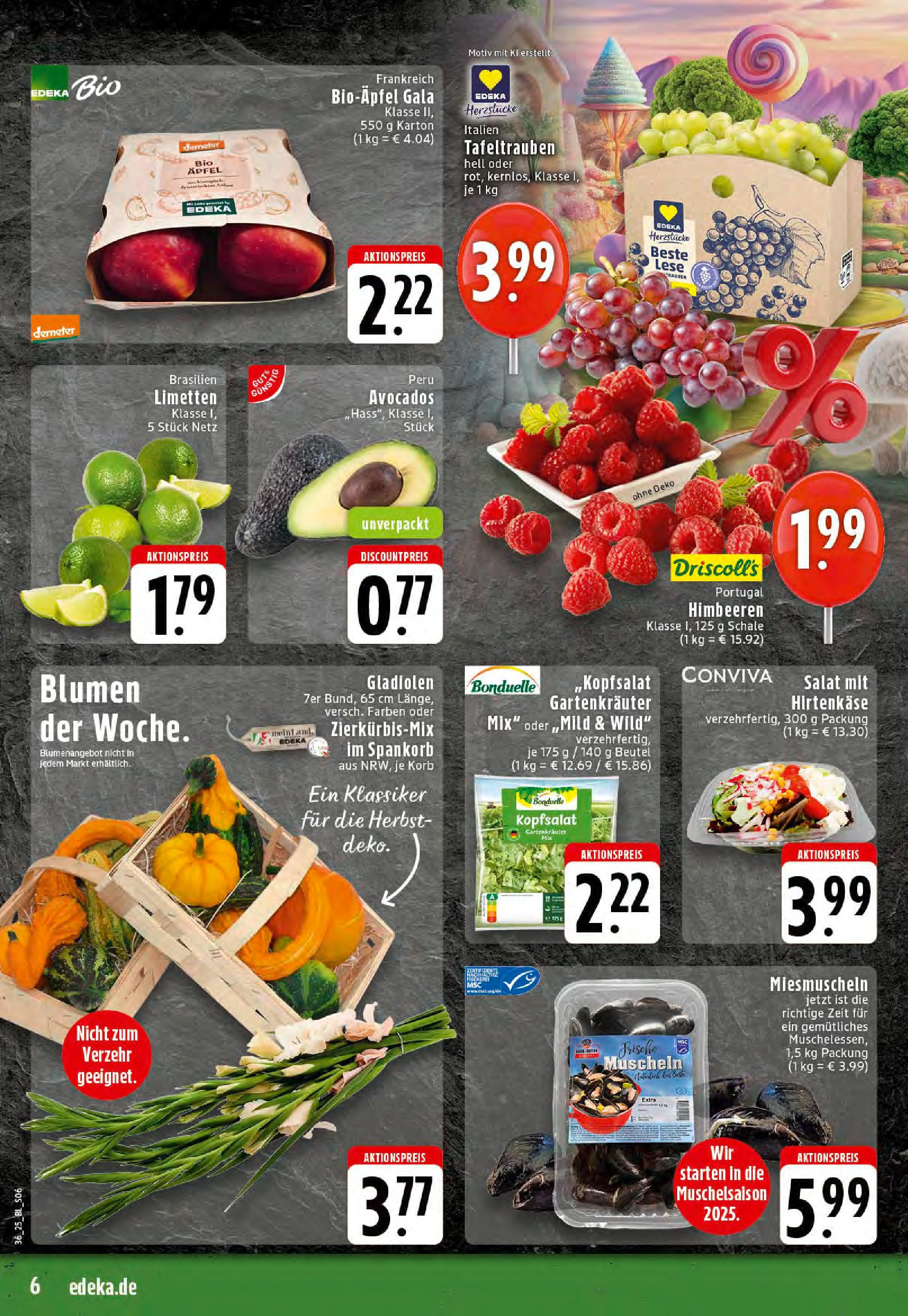Edeka prospekt Mettingen	 (ab 01.09.2025) » Angebote Online | Seite: 6 | Produkte: Himbeeren, Limetten, Korb, Avocado