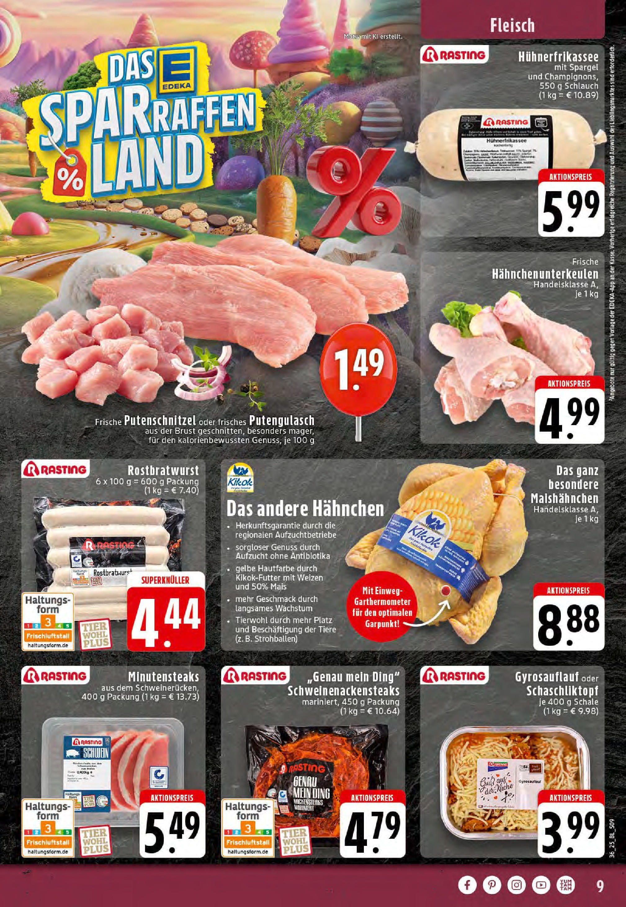 Edeka prospekt Mettingen	 (ab 01.09.2025) » Angebote Online | Seite: 9 | Produkte: Hahnchen, Küche, Spargel, Fleisch