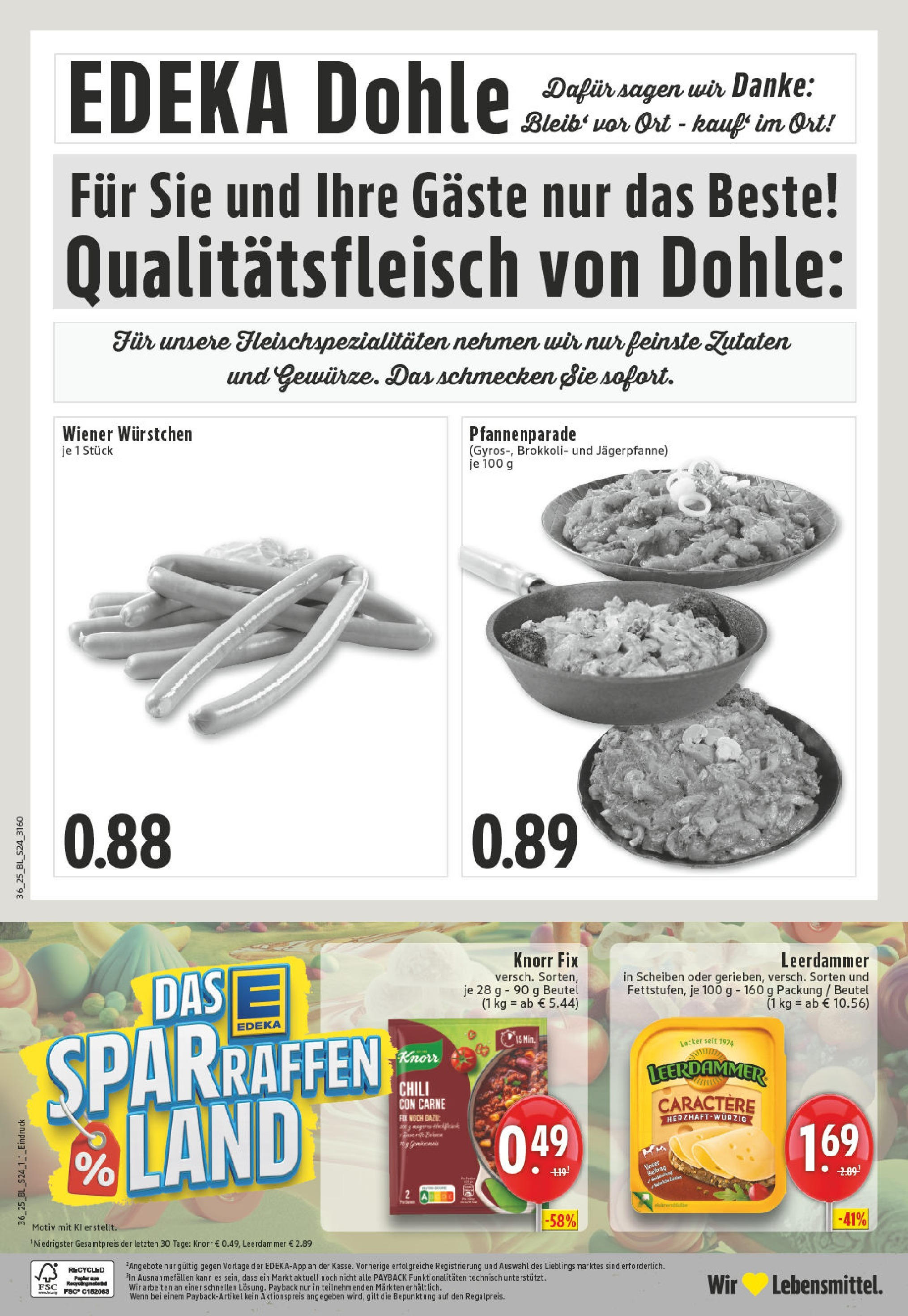 Edeka prospekt Lohne (ab 01.09.2025) » Angebote Online | Seite: 24 | Produkte: Knorr fix, Wiener wurstchen, Leerdammer, Chili Edeka prospekt Lohne (ab 01.09.2025) » Angebote Online | Seite: 24 | Produkte: Knorr fix, Wiener wurstchen, Leerdammer, Chili