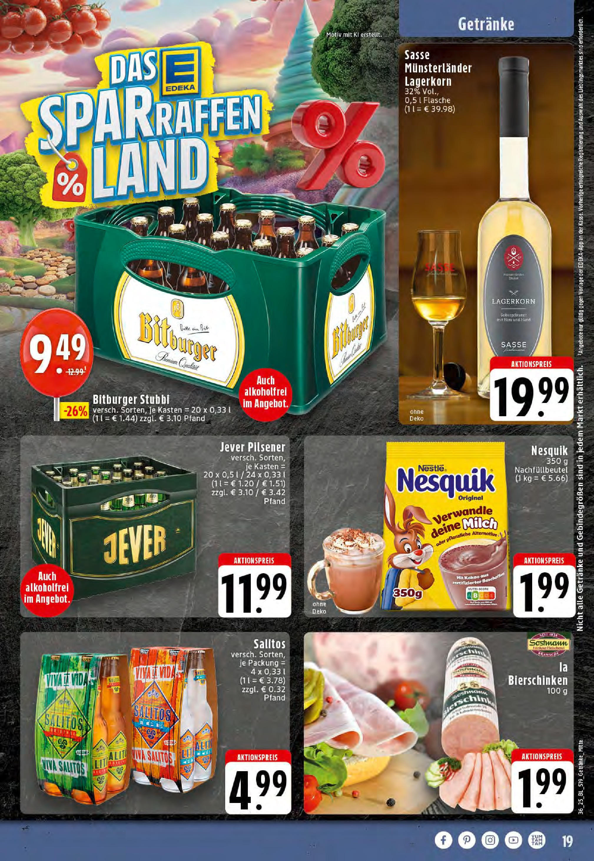 Edeka prospekt Mettingen	 (ab 01.09.2025) » Angebote Online | Seite: 19 | Produkte: Bitburger, Nesquik, Milch, Jever