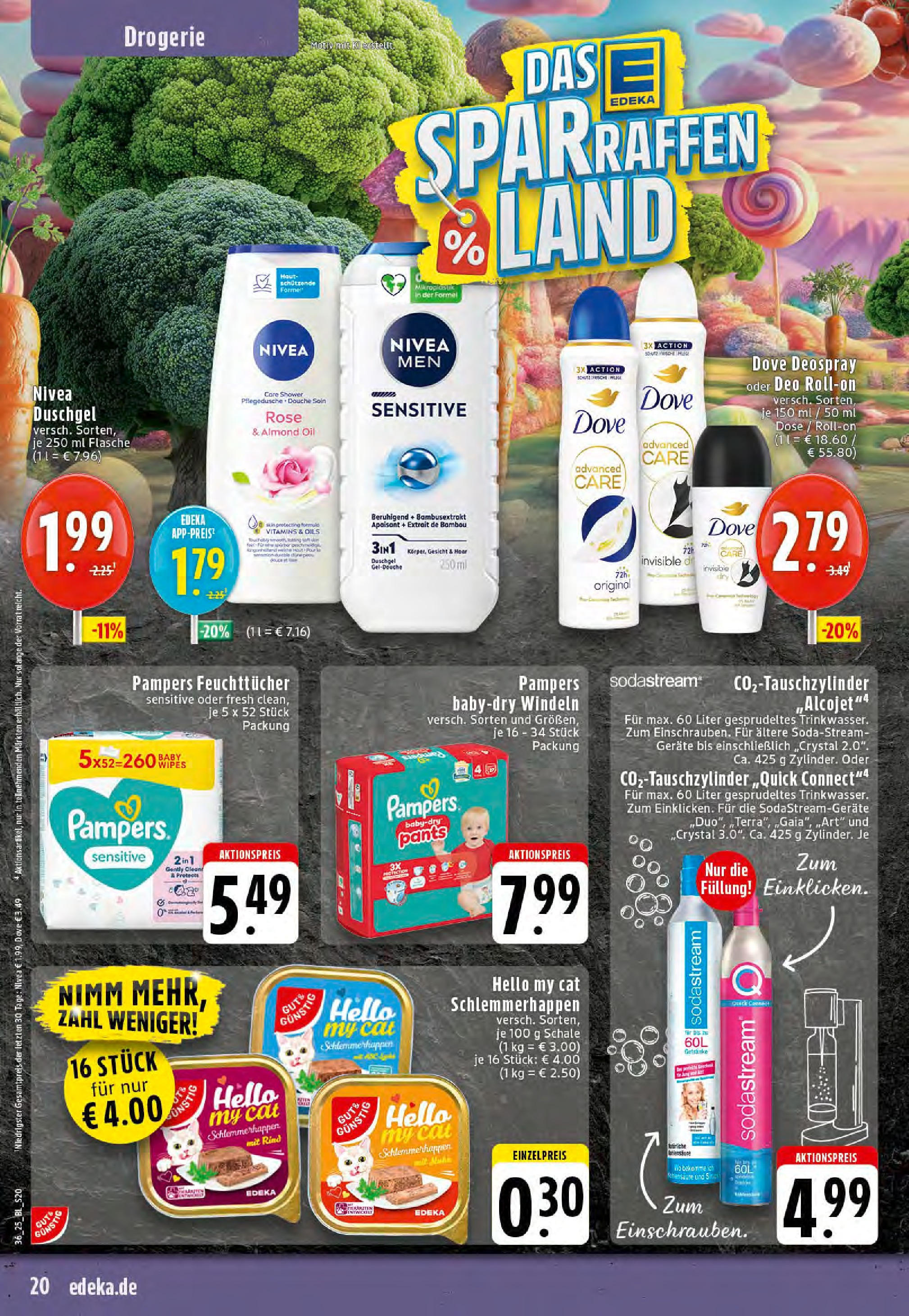 Edeka prospekt Mettingen	 (ab 01.09.2025) » Angebote Online | Seite: 20 | Produkte: Pampers, Deodorant, Shower Gel, Sodastream