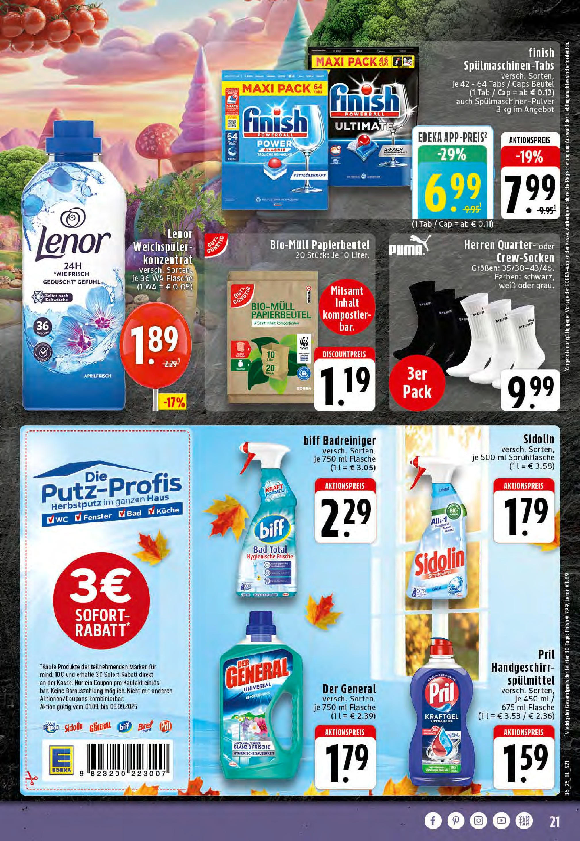 Edeka prospekt Mettingen	 (ab 01.09.2025) » Angebote Online | Seite: 21 | Produkte: Lenor, Küche, Weichspüler, Spülmaschinentabs