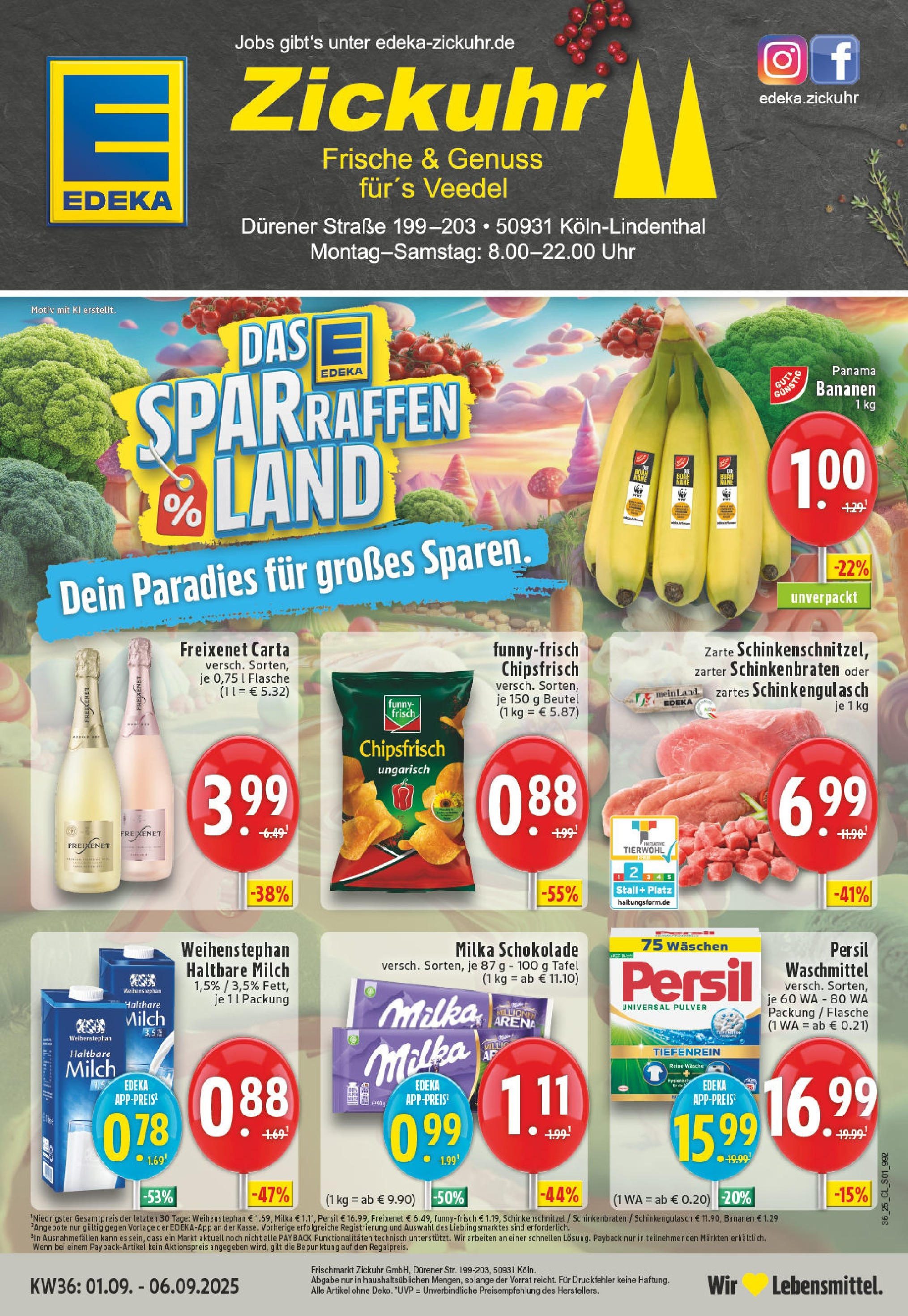 Edeka prospekt Köln-Lindenthal	 (ab 01.09.2025) » Angebote Online | Seite: 1 | Produkte: Freixenet, Haltbare milch, Milka, Chips