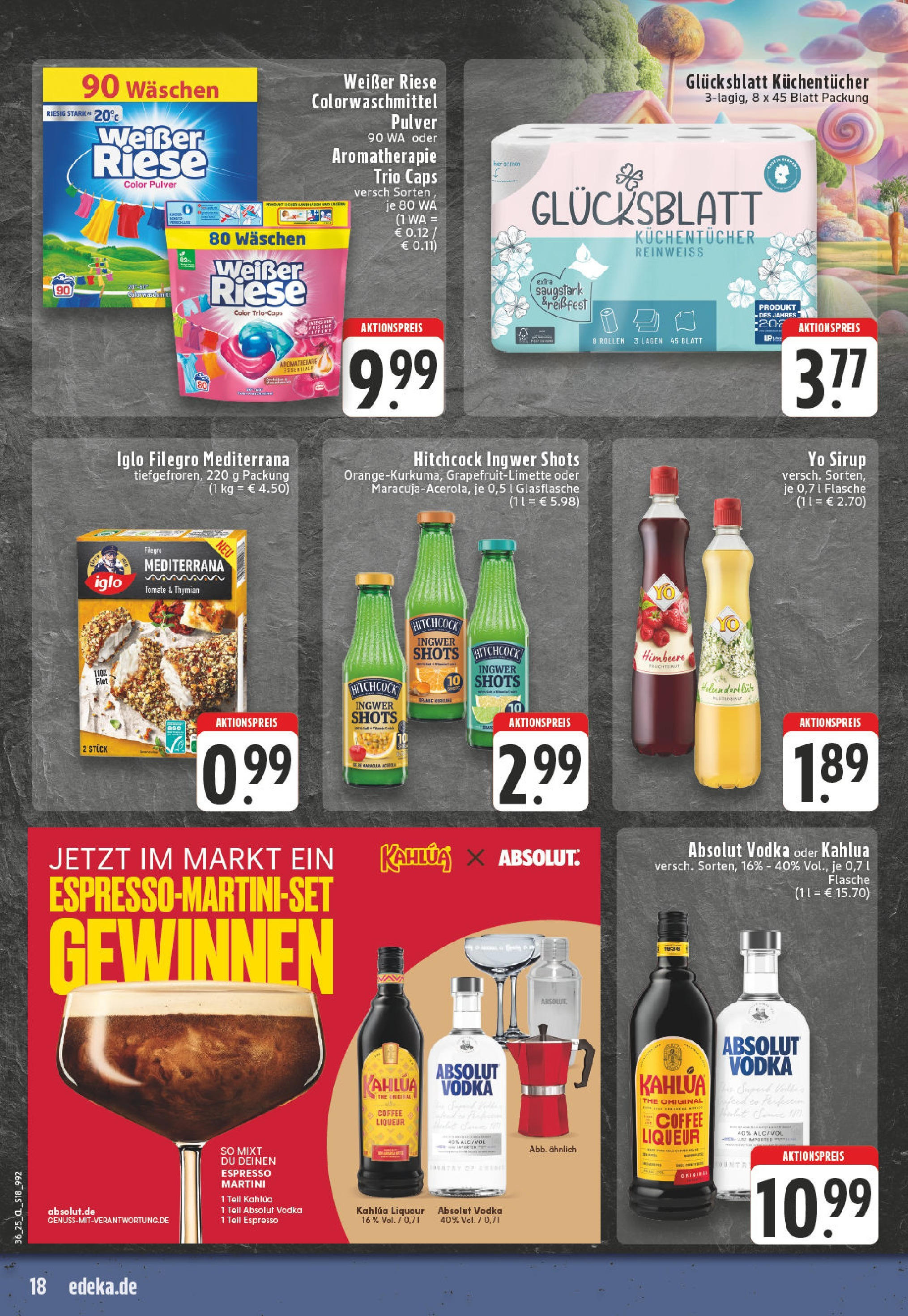 Edeka prospekt Köln-Lindenthal	 (ab 01.09.2025) » Angebote Online | Seite: 18 | Produkte: Martini, Iglo, Sirup, Vodka