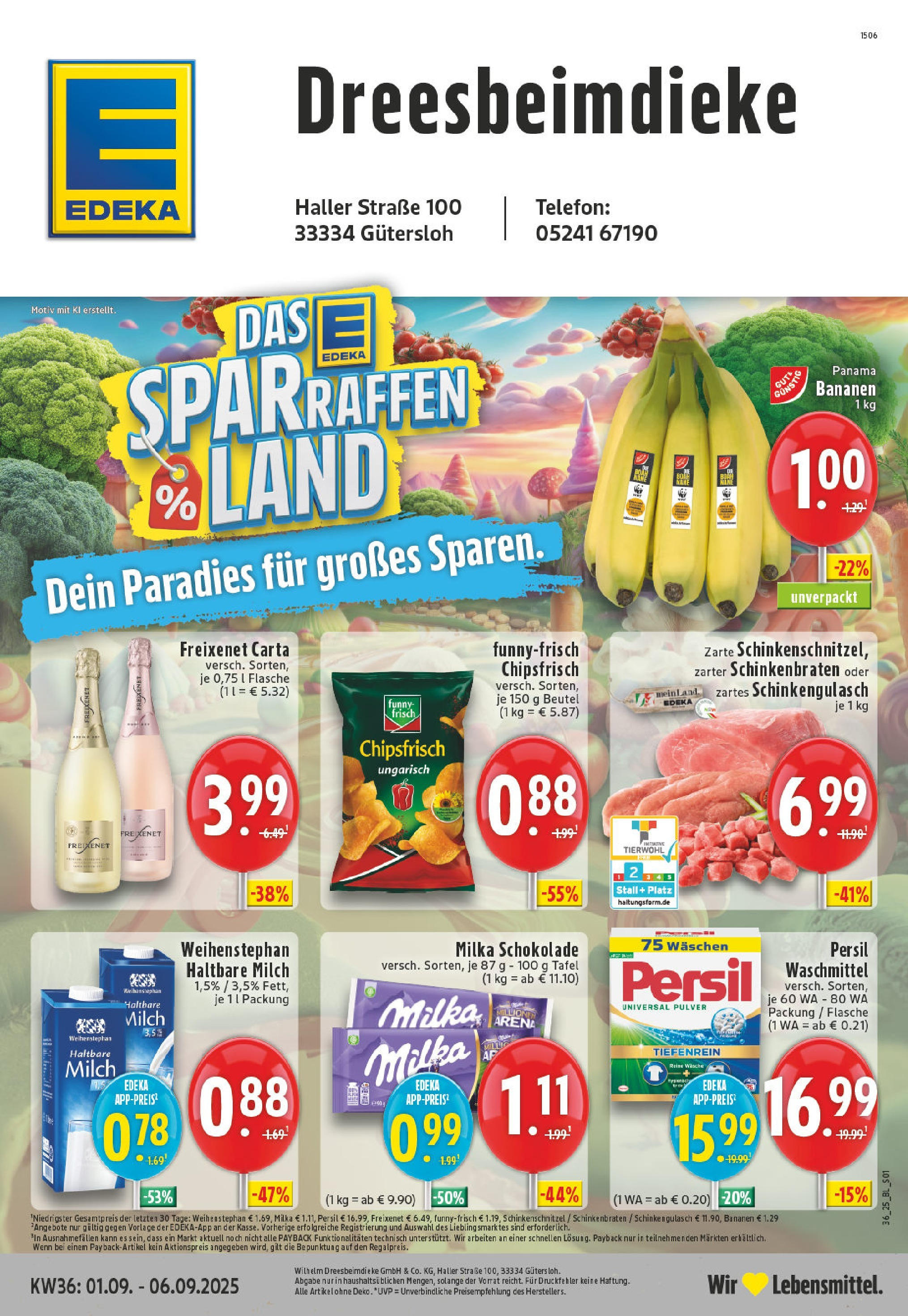 Edeka prospekt Guetersloh-Isselhorst (ab 01.09.2025) » Angebote Online | Seite: 1 | Produkte: Schokolade, Haltbare milch, Funny frisch, Bananen Edeka prospekt Guetersloh-Isselhorst (ab 01.09.2025) » Angebote Online | Seite: 1 | Produkte: Schokolade, Haltbare milch, Funny frisch, Bananen