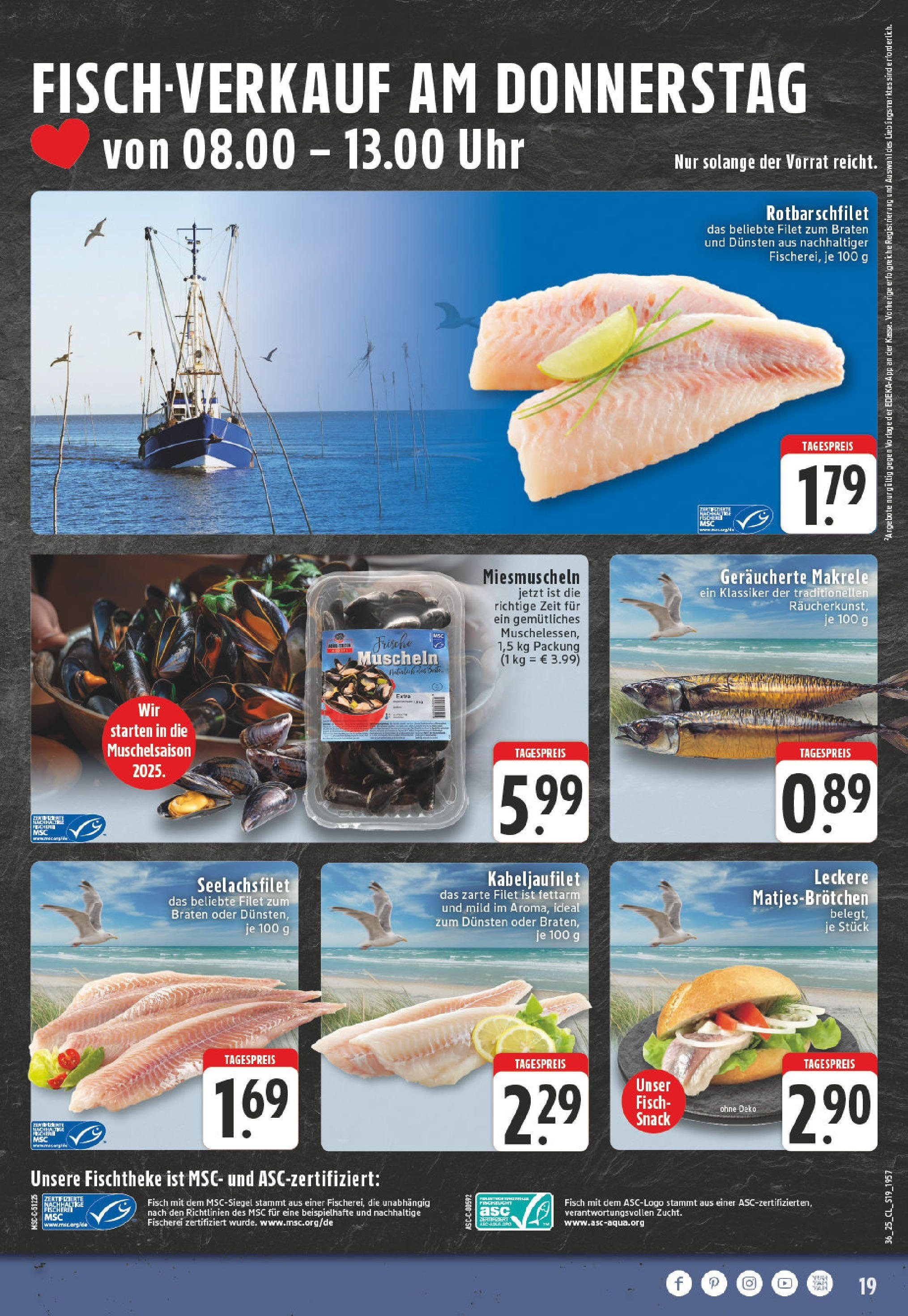 Edeka prospekt Leverkusen-Schlebusch (ab 01.09.2025) » Angebote Online | Seite: 19 | Produkte: Fisch, Uhr Edeka prospekt Leverkusen-Schlebusch (ab 01.09.2025) » Angebote Online | Seite: 19 | Produkte: Fisch, Uhr