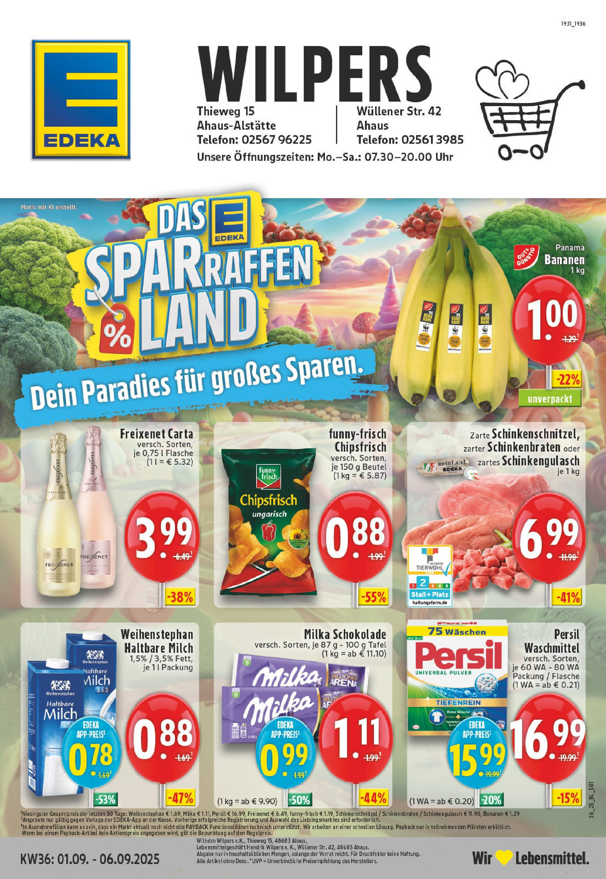 Edeka prospekt Ahaus (ab 01.09.2025) » Angebote Online | Seite: 1 | Produkte: Schokolade, Waschmittel, Telefon, Uhr Edeka prospekt Ahaus (ab 01.09.2025) » Angebote Online | Seite: 1 | Produkte: Schokolade, Waschmittel, Telefon, Uhr