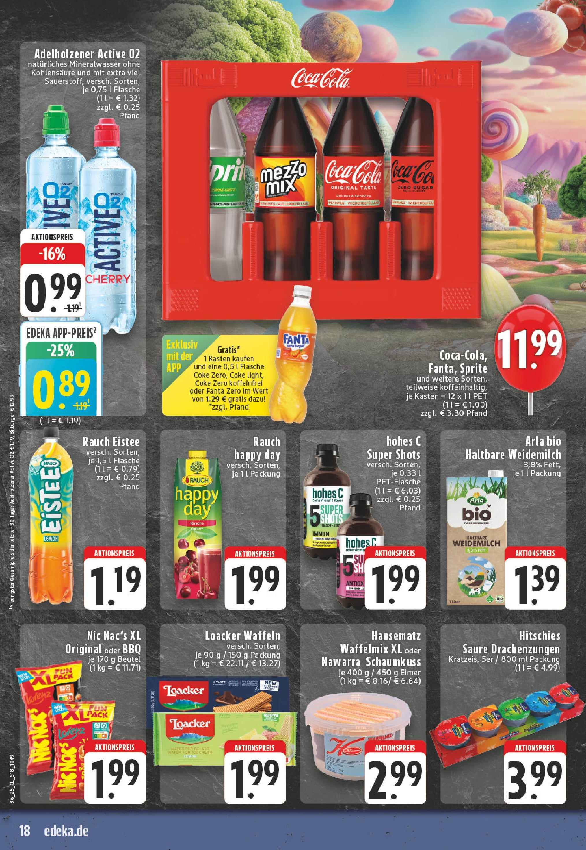 Edeka prospekt Kempenich (ab 01.09.2025) » Angebote Online | Seite: 18 | Produkte: Fanta, Adelholzener, Mineralwasser, Waffeln Edeka prospekt Kempenich (ab 01.09.2025) » Angebote Online | Seite: 18 | Produkte: Fanta, Adelholzener, Mineralwasser, Waffeln