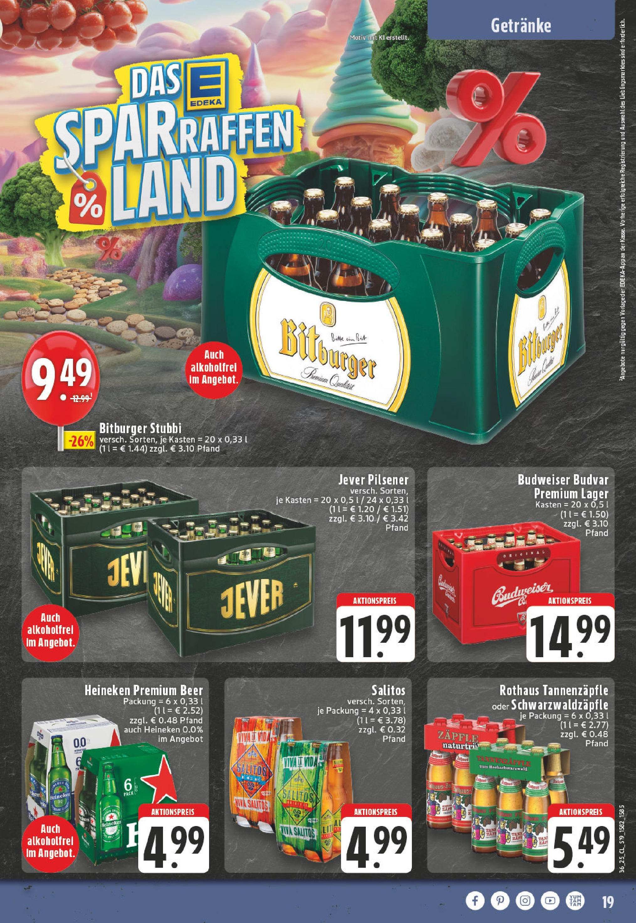 Edeka prospekt Oelde (ab 01.09.2025) » Angebote Online | Seite: 19 | Produkte: Bitburger, Heineken, Jever, Budweiser Edeka prospekt Oelde (ab 01.09.2025) » Angebote Online | Seite: 19 | Produkte: Bitburger, Heineken, Jever, Budweiser