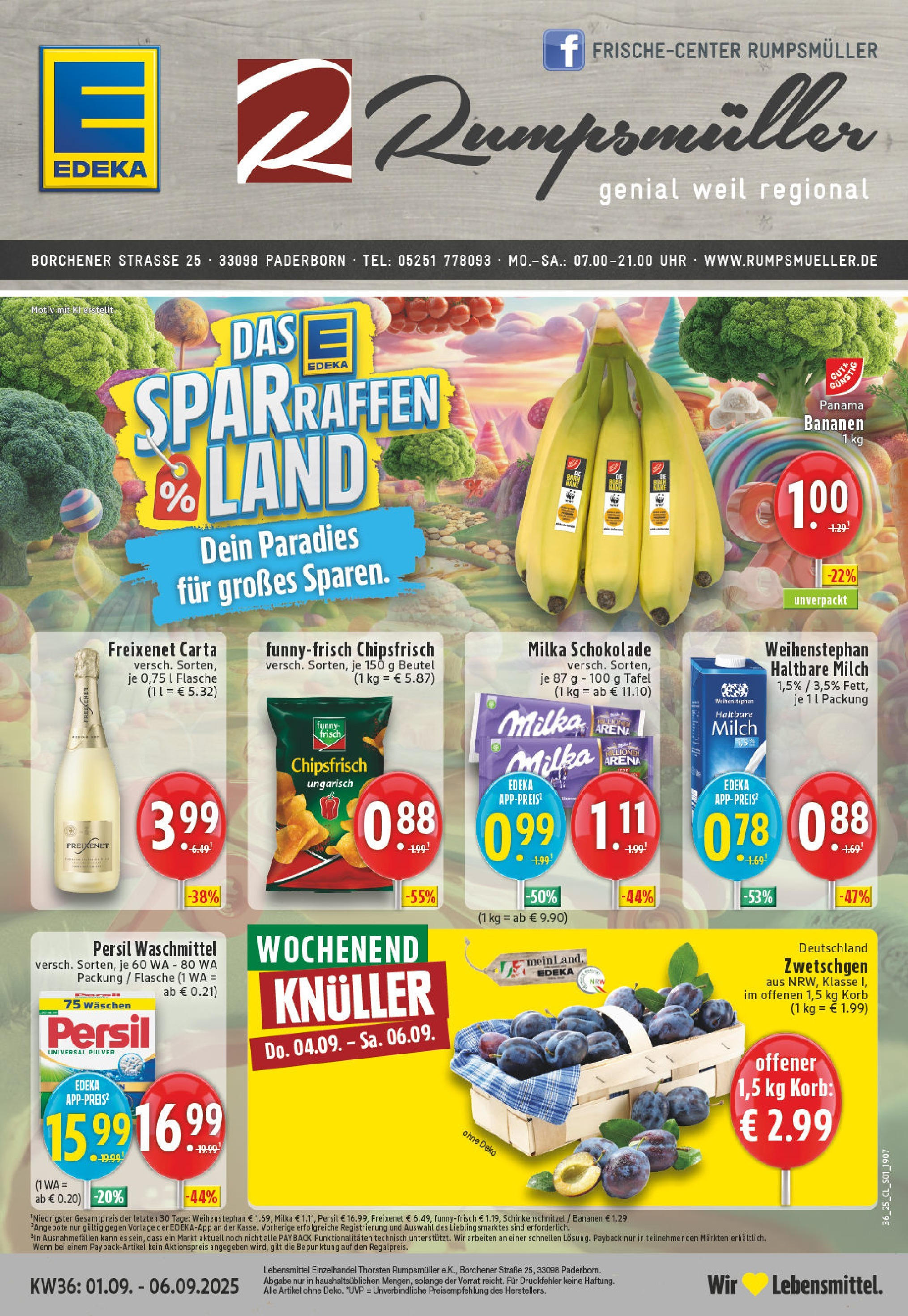 Edeka prospekt Paderborn (ab 01.09.2025) » Angebote Online | Seite: 1 | Produkte: Freixenet, Milka schokolade, Haltbare milch, Chips Edeka prospekt Paderborn (ab 01.09.2025) » Angebote Online | Seite: 1 | Produkte: Freixenet, Milka schokolade, Haltbare milch, Chips