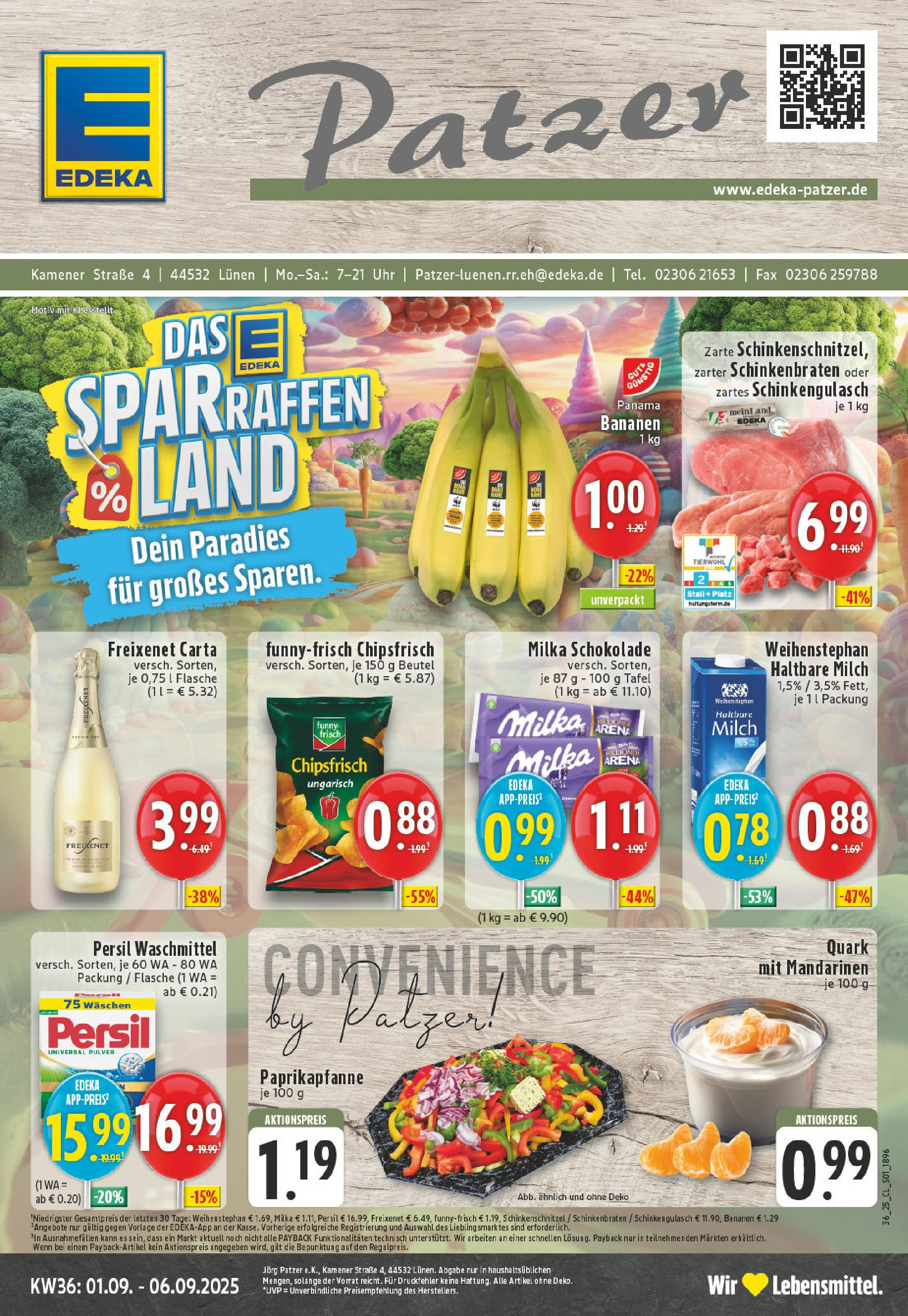 Edeka prospekt Lünen (ab 01.09.2025) » Angebote Online | Seite: 1 | Produkte: Quark, Milka schokolade, Bananen, Milka Edeka prospekt Lünen (ab 01.09.2025) » Angebote Online | Seite: 1 | Produkte: Quark, Milka schokolade, Bananen, Milka