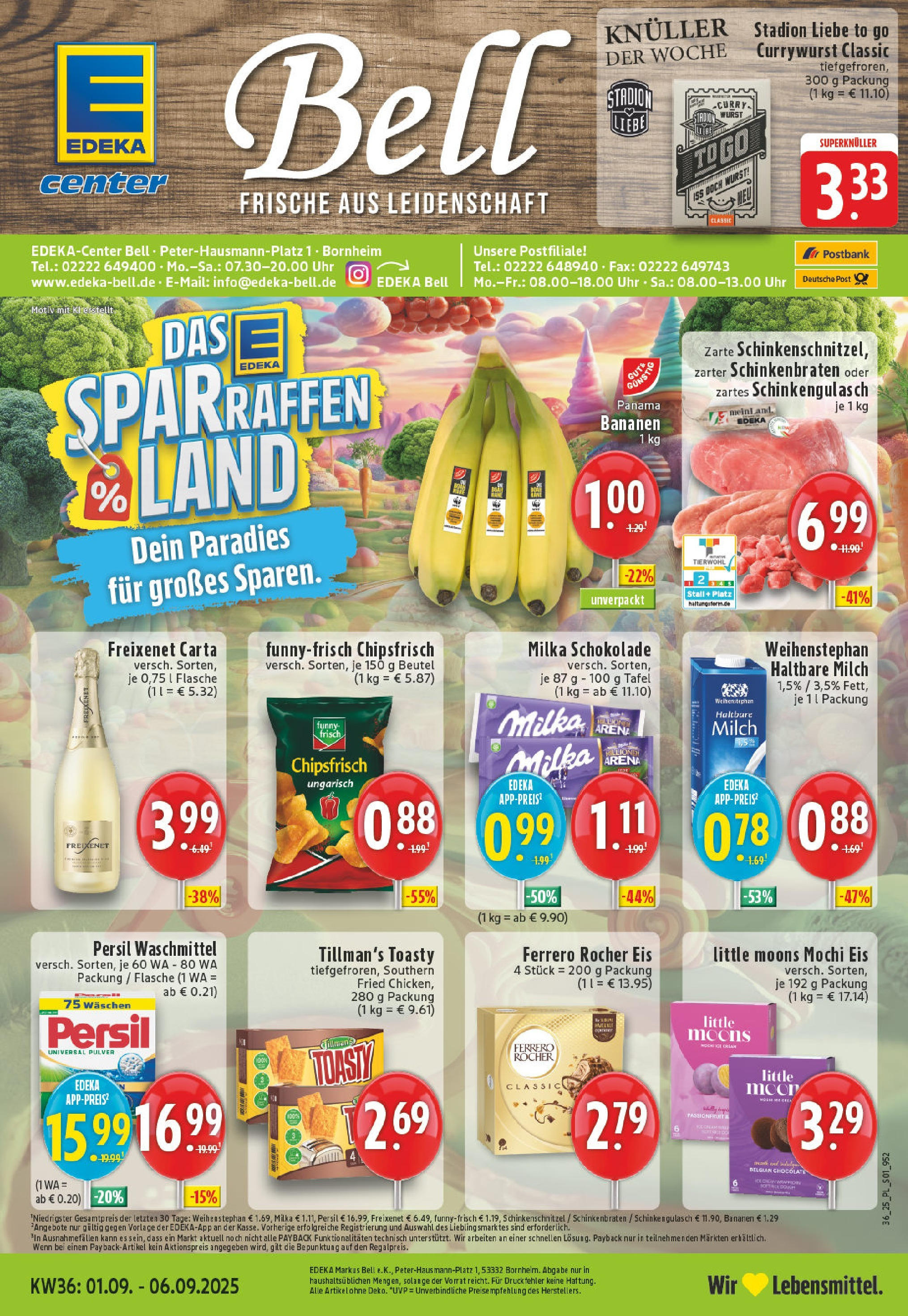Edeka prospekt Bornheim (ab 01.09.2025) » Angebote Online | Seite: 1 | Produkte: Ferrero rocher, Bananen, Uhr, Mochi Edeka prospekt Bornheim (ab 01.09.2025) » Angebote Online | Seite: 1 | Produkte: Ferrero rocher, Bananen, Uhr, Mochi
